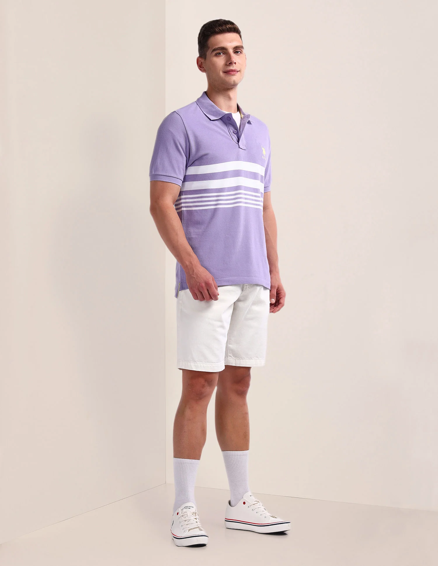 Horizontal Stripe Slim Polo Shirt - Image 3