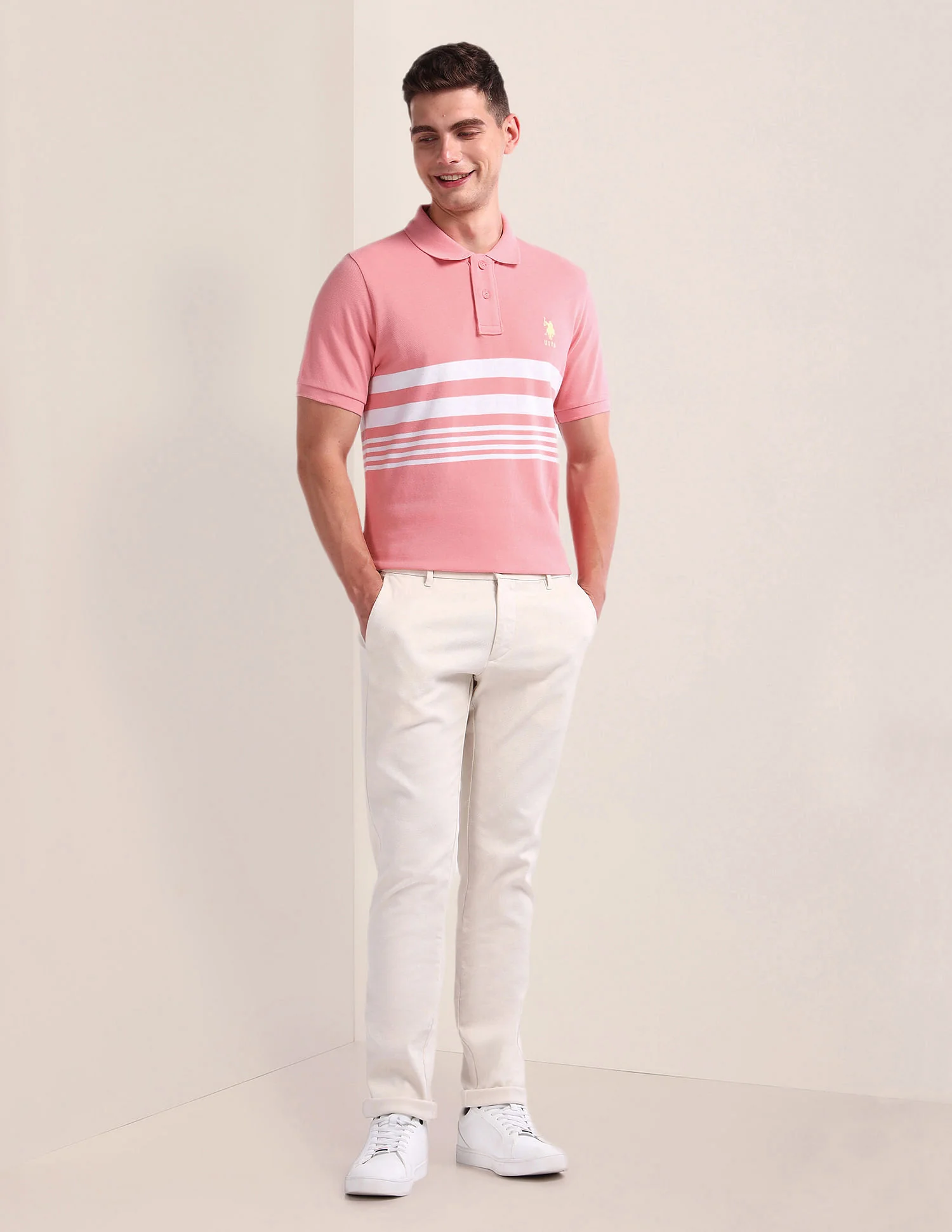 Horizontal Stripe Slim Polo Shirt - Image 3