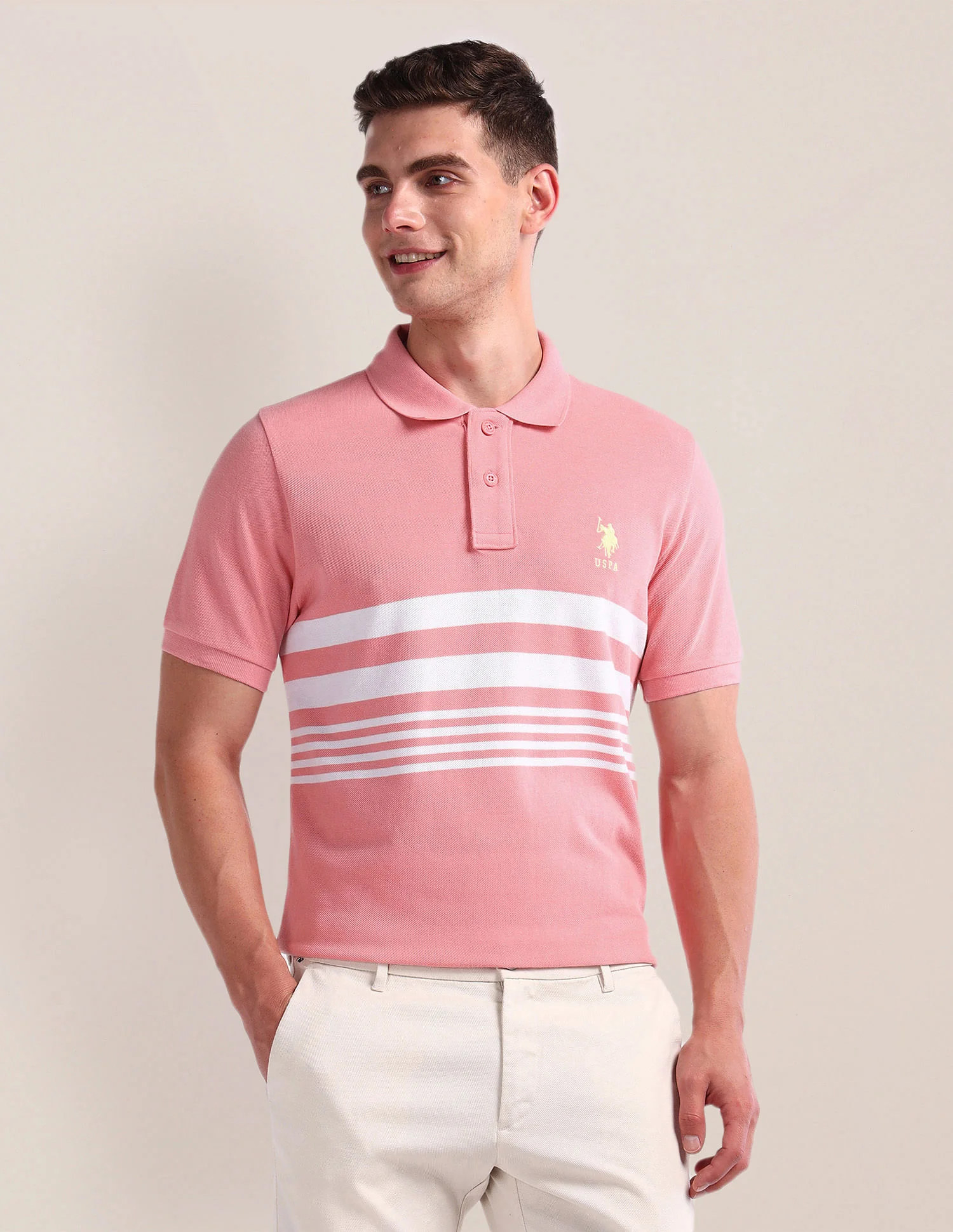 Horizontal Stripe Slim Polo Shirt - Image 6