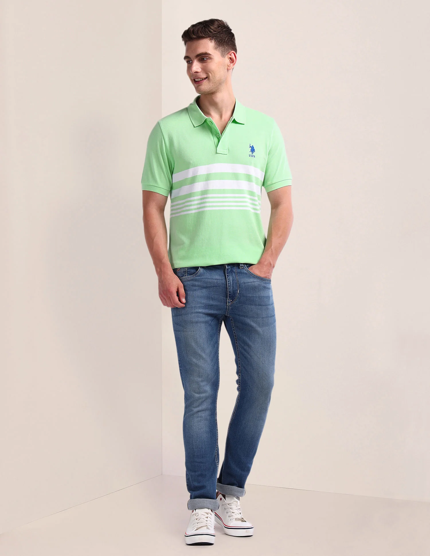 Horizontal Stripe Slim Polo Shirt - Image 2