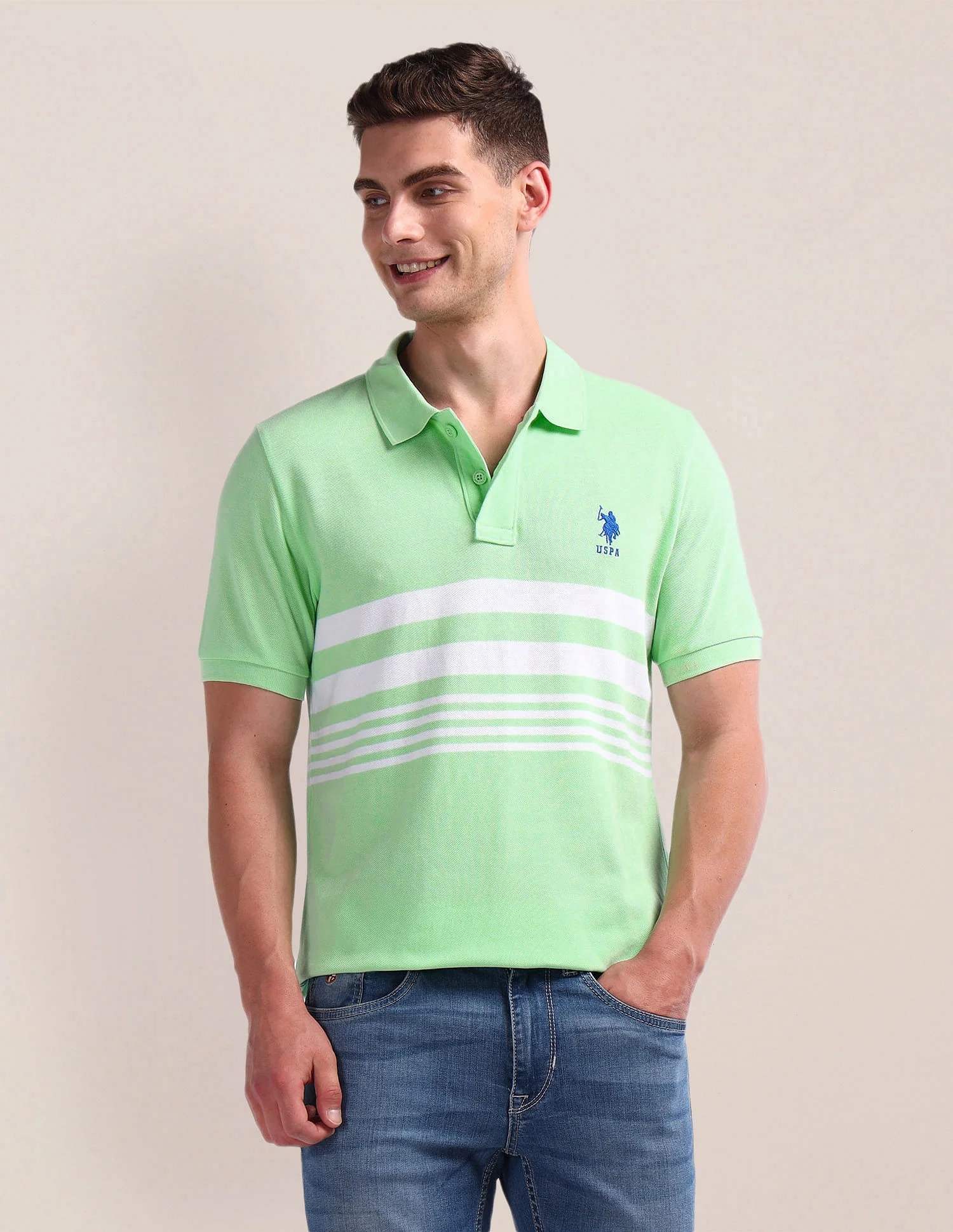 Horizontal Stripe Slim Polo Shirt - Image 5
