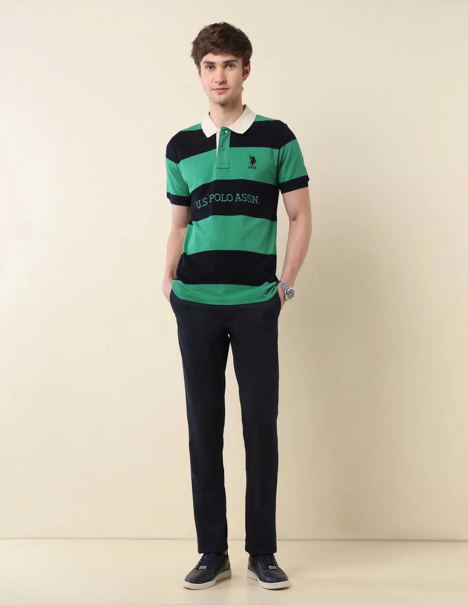 Horizontal Striped Classic Polo Shirt - Image 3