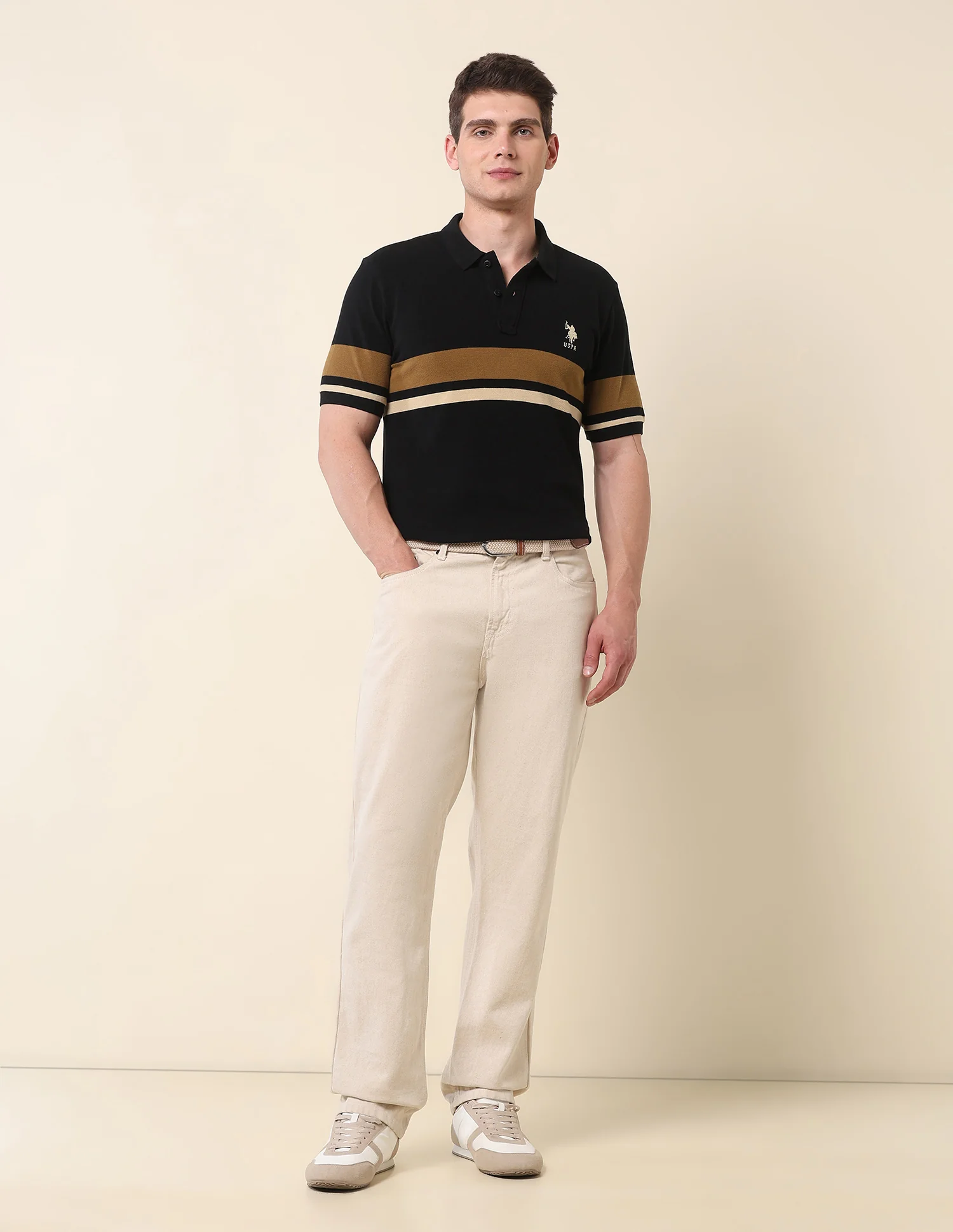 Horizontal Striped Modern Monochrome Polo Shirt - Image 3