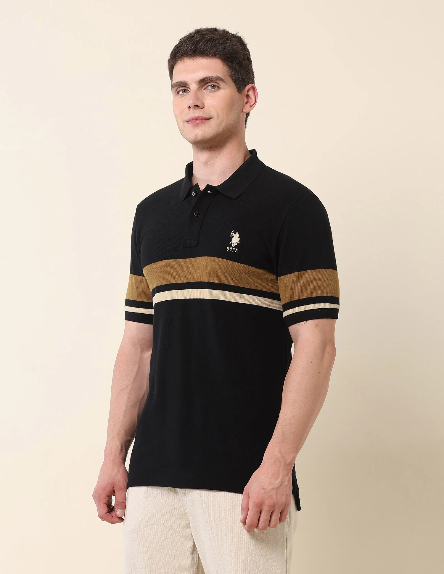 Horizontal Striped Modern Monochrome Polo Shirt - Image 4