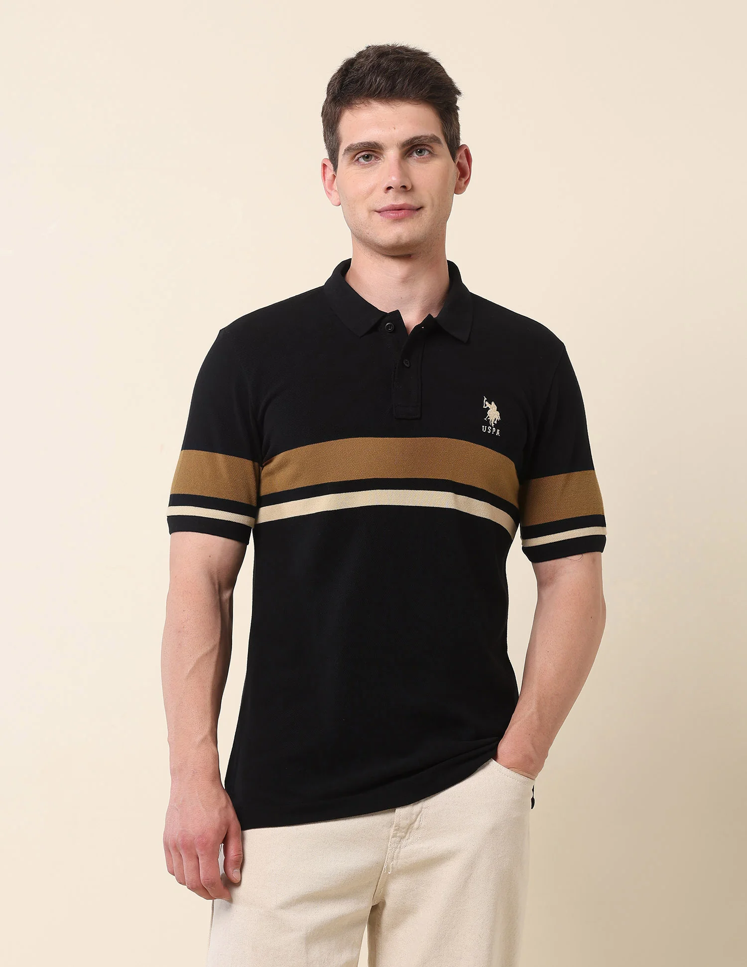 Horizontal Striped Modern Monochrome Polo Shirt - Image 6