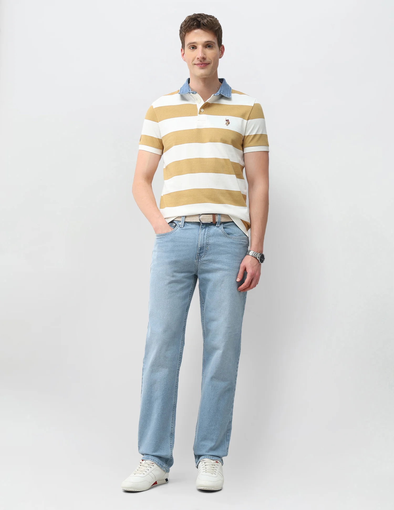 Horizontal Striped Muscle Fit Polo Shirt - Image 3