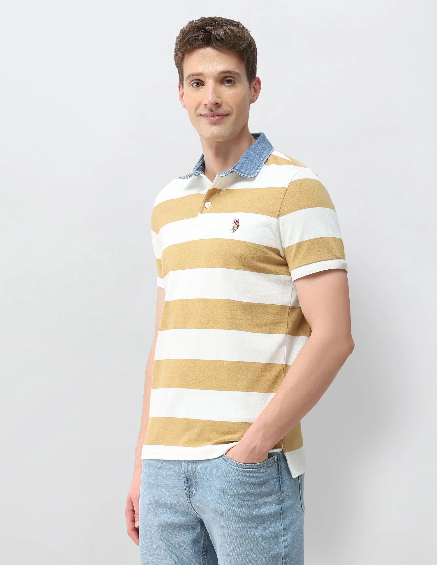 Horizontal Striped Muscle Fit Polo Shirt - Image 4