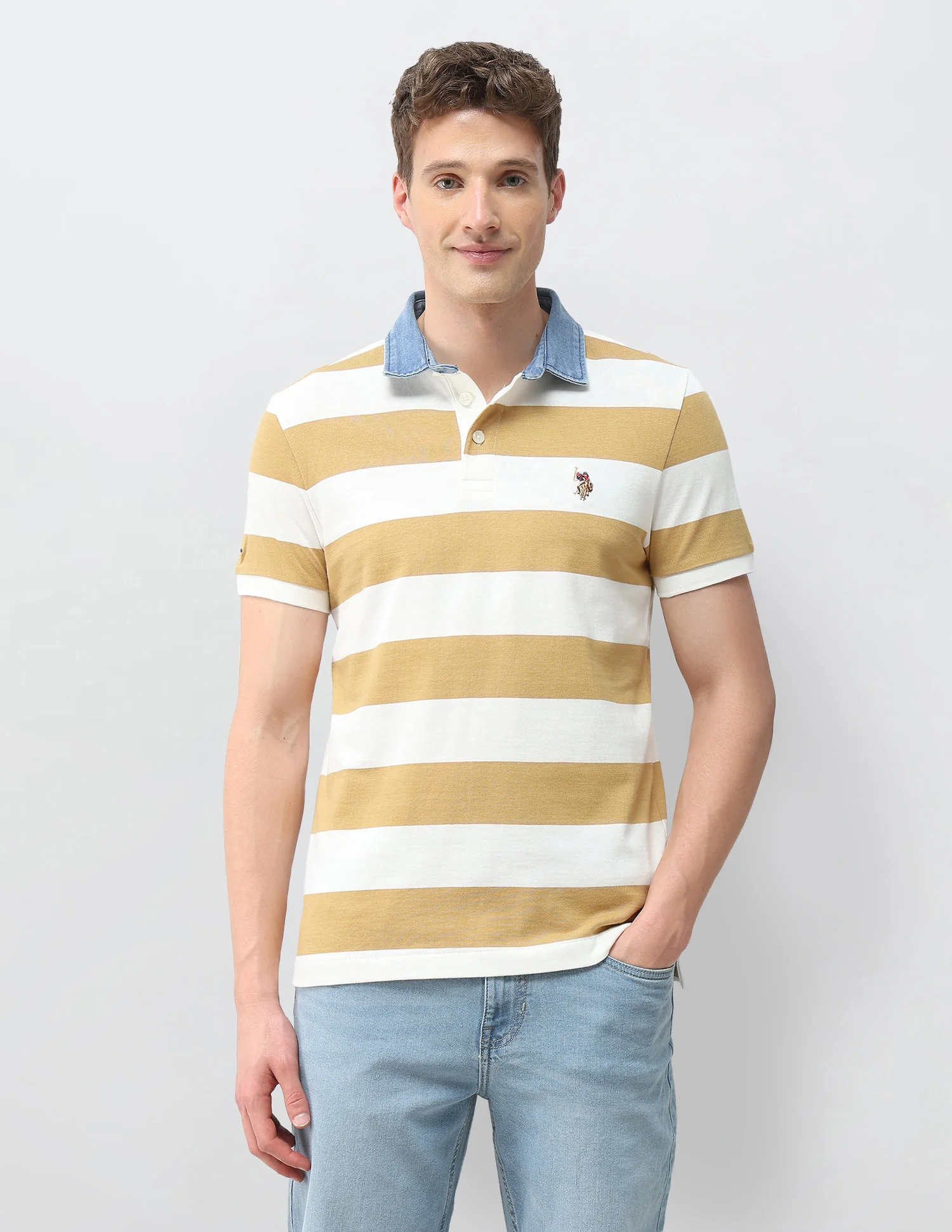 Horizontal Striped Muscle Fit Polo Shirt - Image 6