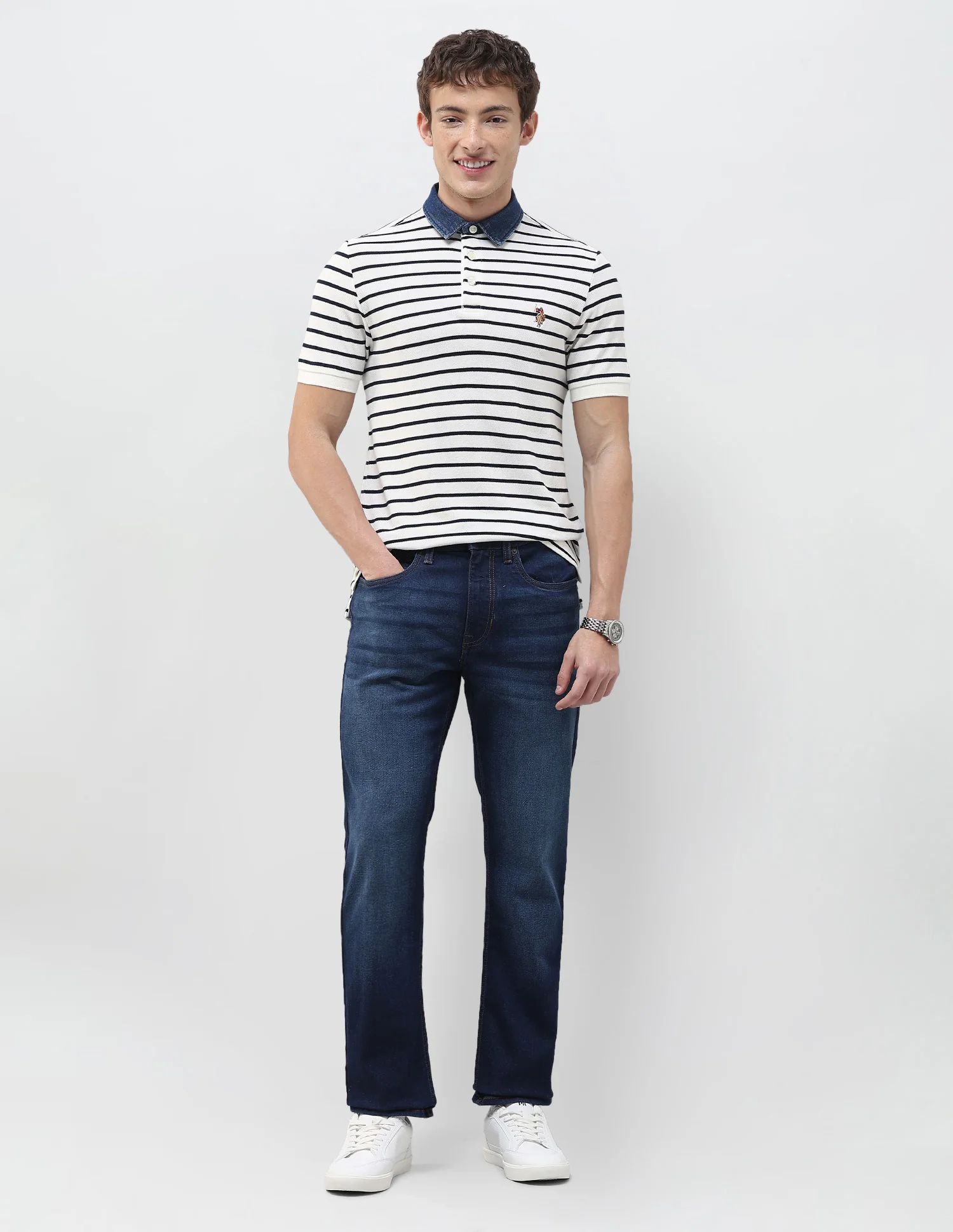 Horizontal Striped Muscle Fit Polo Shirt - Image 3