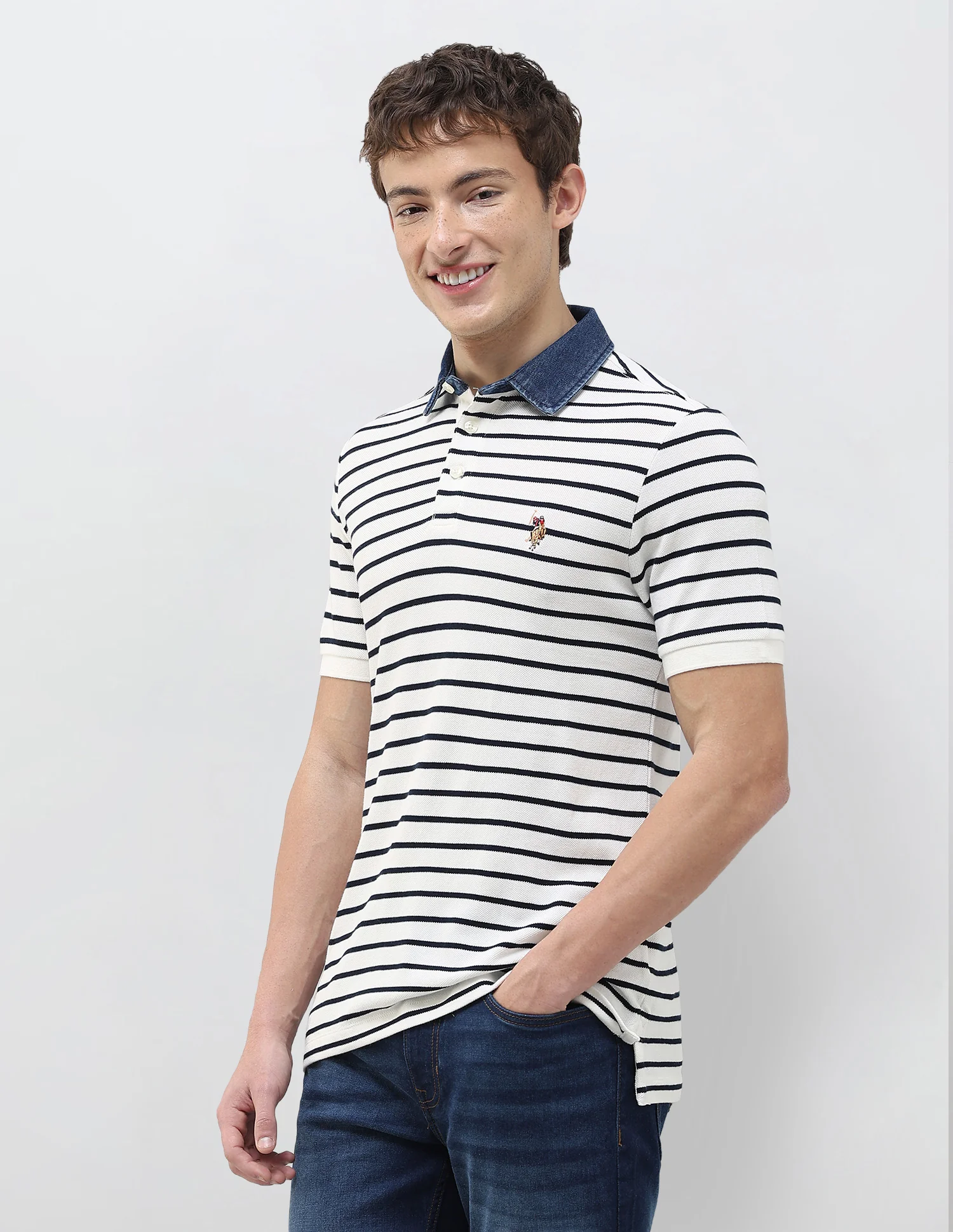 Horizontal Striped Muscle Fit Polo Shirt - Image 4