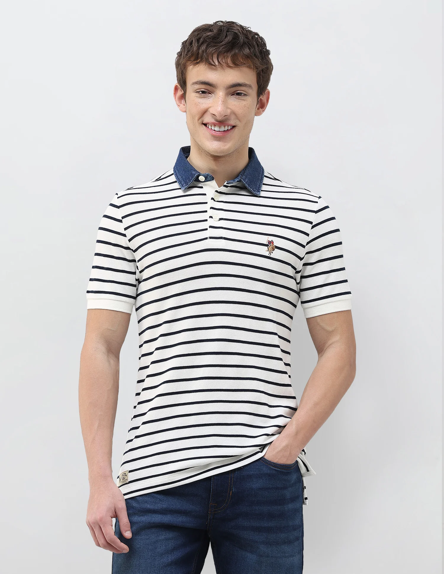 Horizontal Striped Muscle Fit Polo Shirt - Image 6