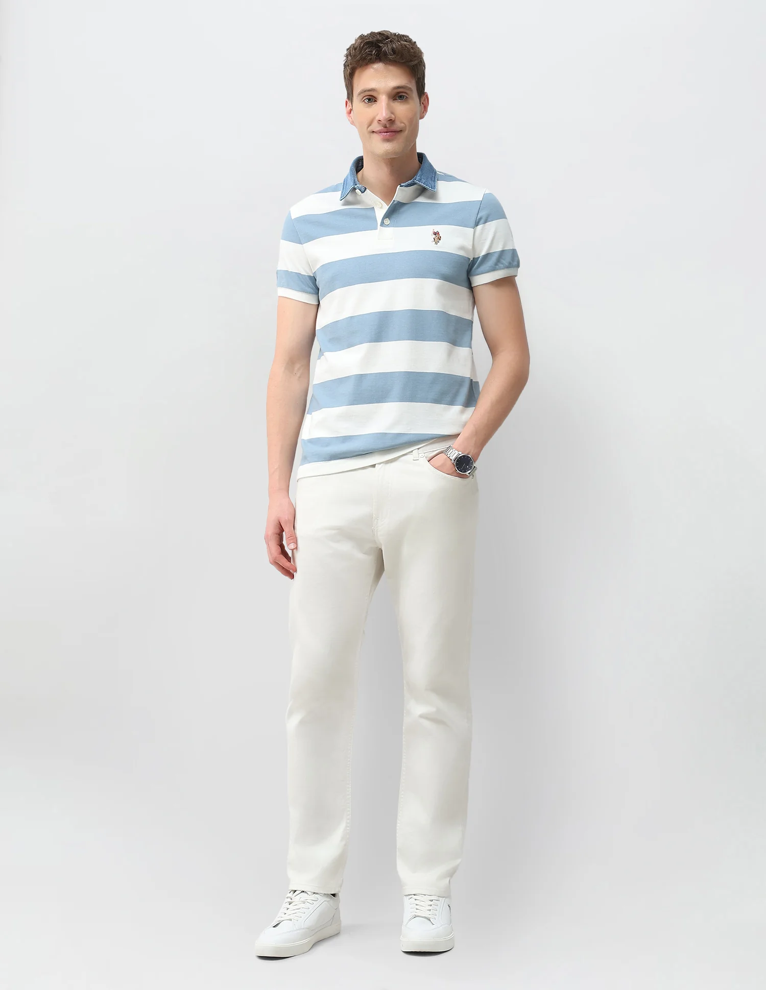 Horizontal Striped Muscle Fit Polo Shirt - Image 3