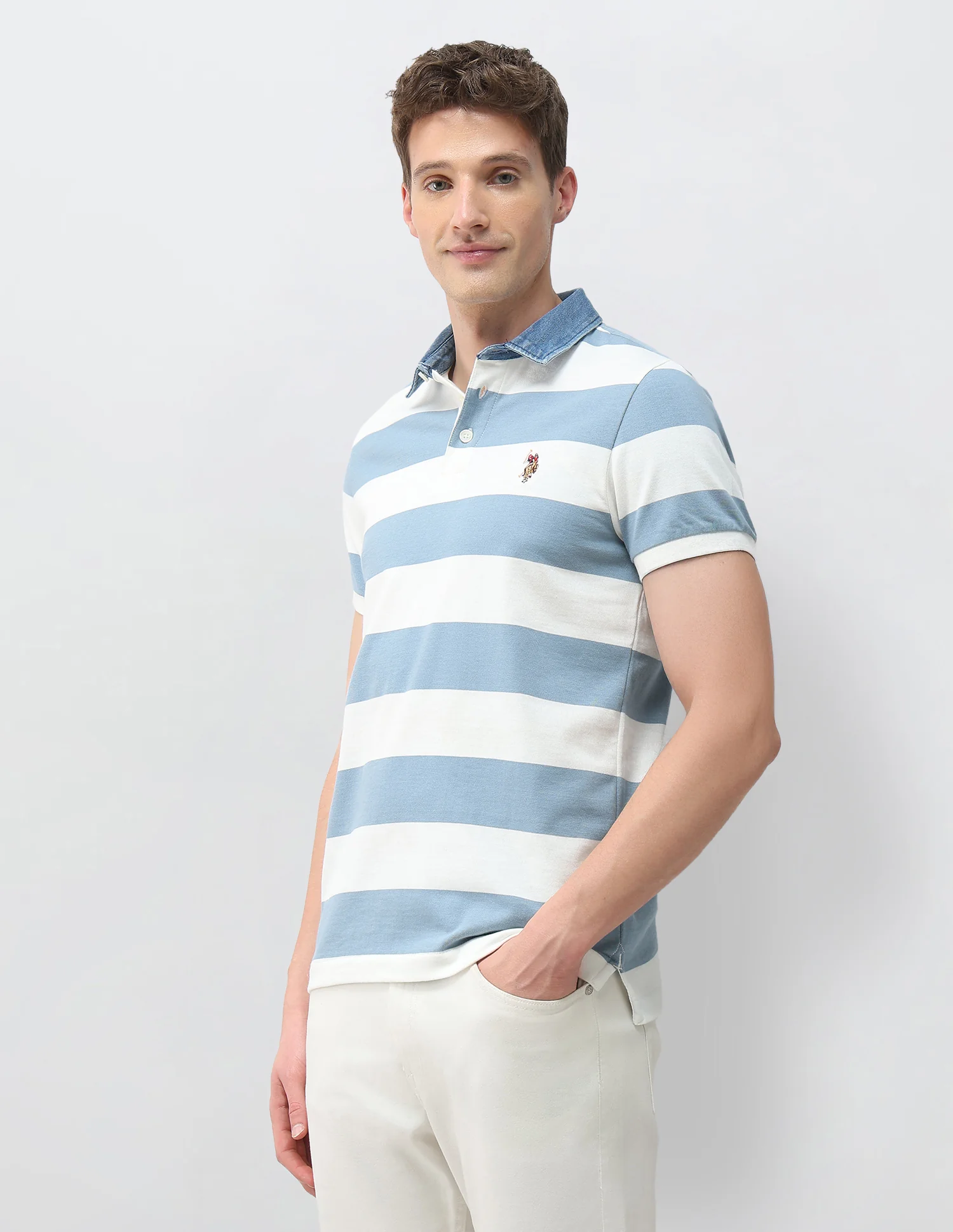 Horizontal Striped Muscle Fit Polo Shirt - Image 4