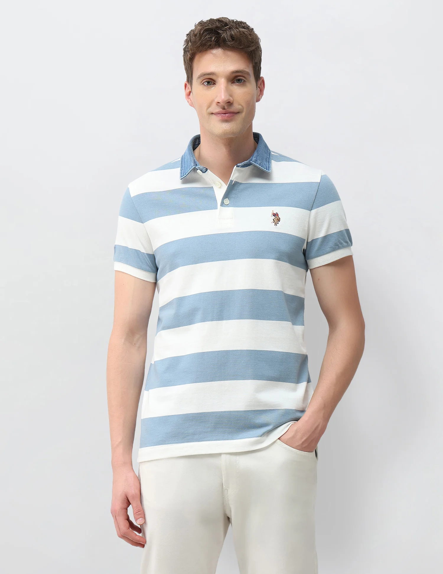 Horizontal Striped Muscle Fit Polo Shirt - Image 6