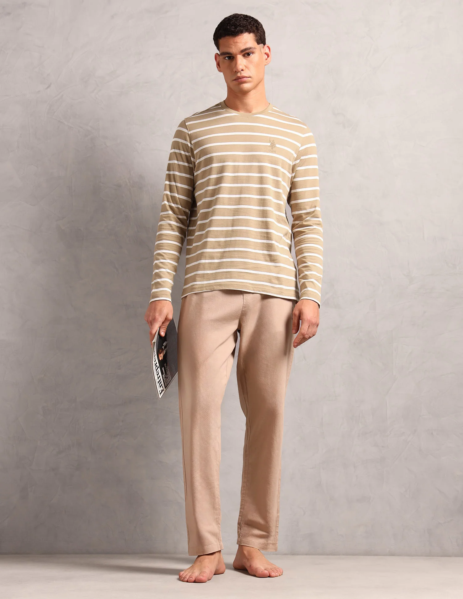 Horizontal Striped Pure Cotton I689 Lounge T-Shirt - Pack Of 1 - Image 3