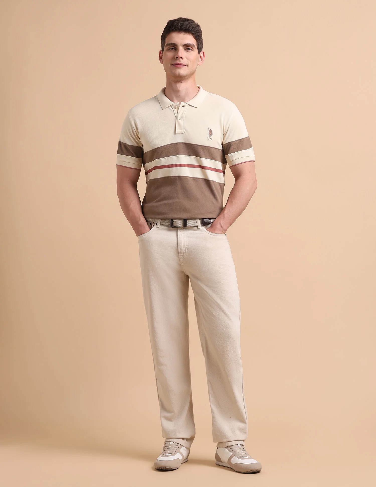 Horizontal Striped Pure Cotton Polo Shirt - Image 3