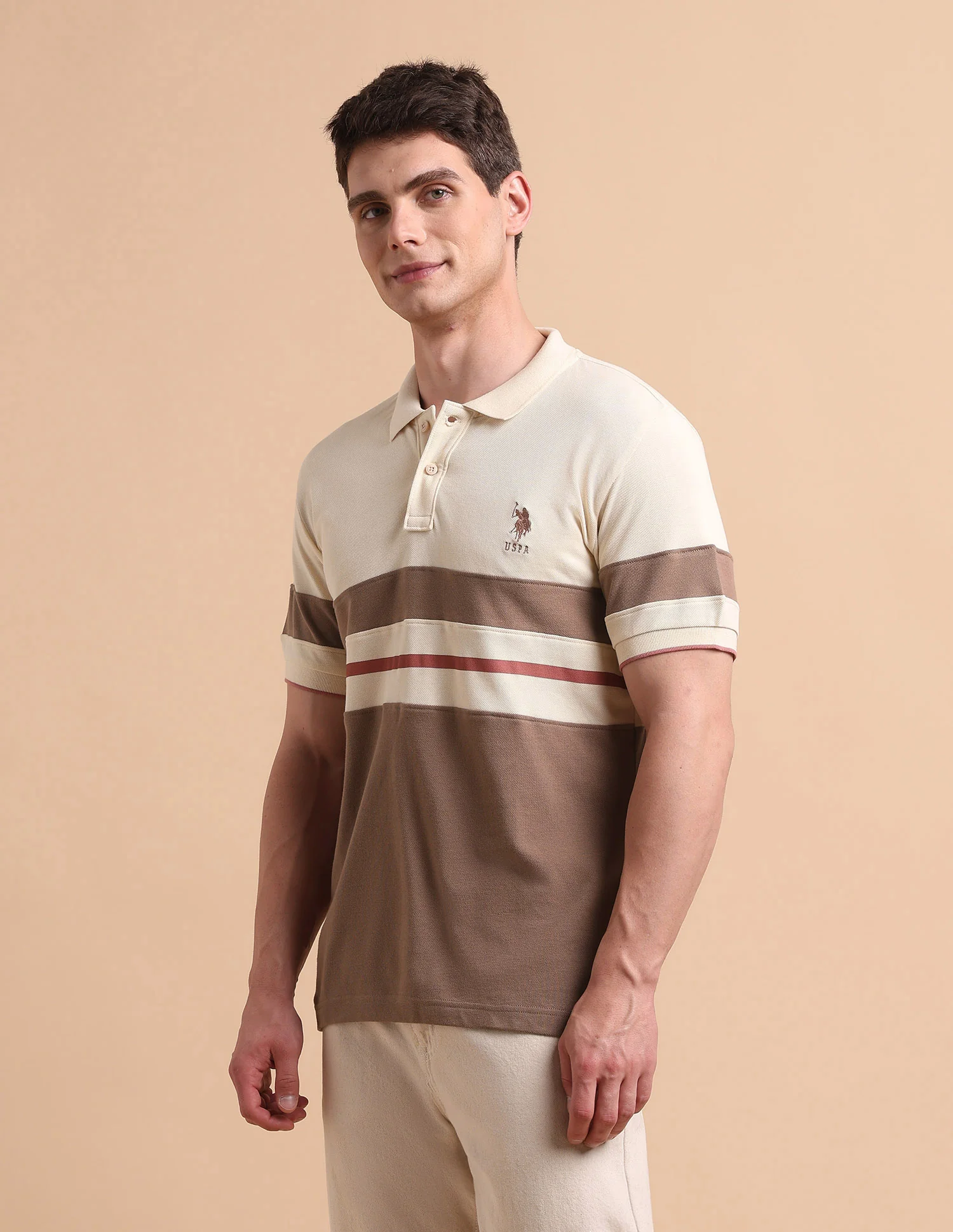 Horizontal Striped Pure Cotton Polo Shirt - Image 4