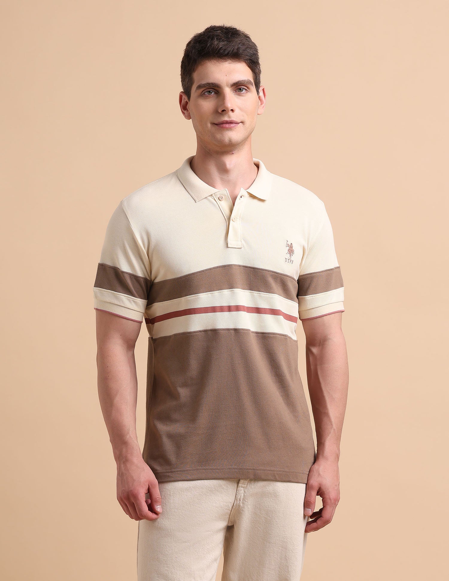 Horizontal Striped Pure Cotton Polo Shirt - Image 6