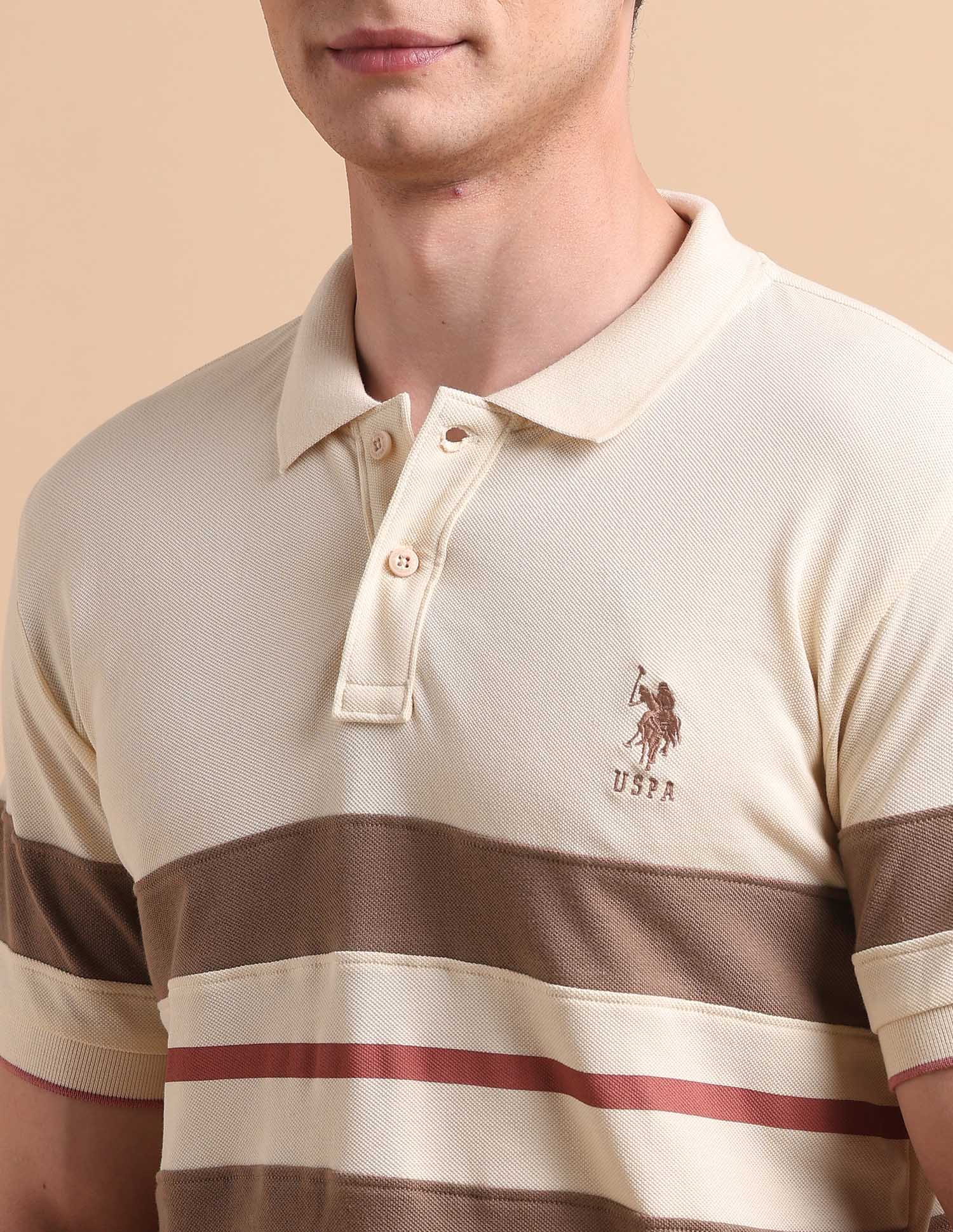 Horizontal Striped Pure Cotton Polo Shirt - Image 7