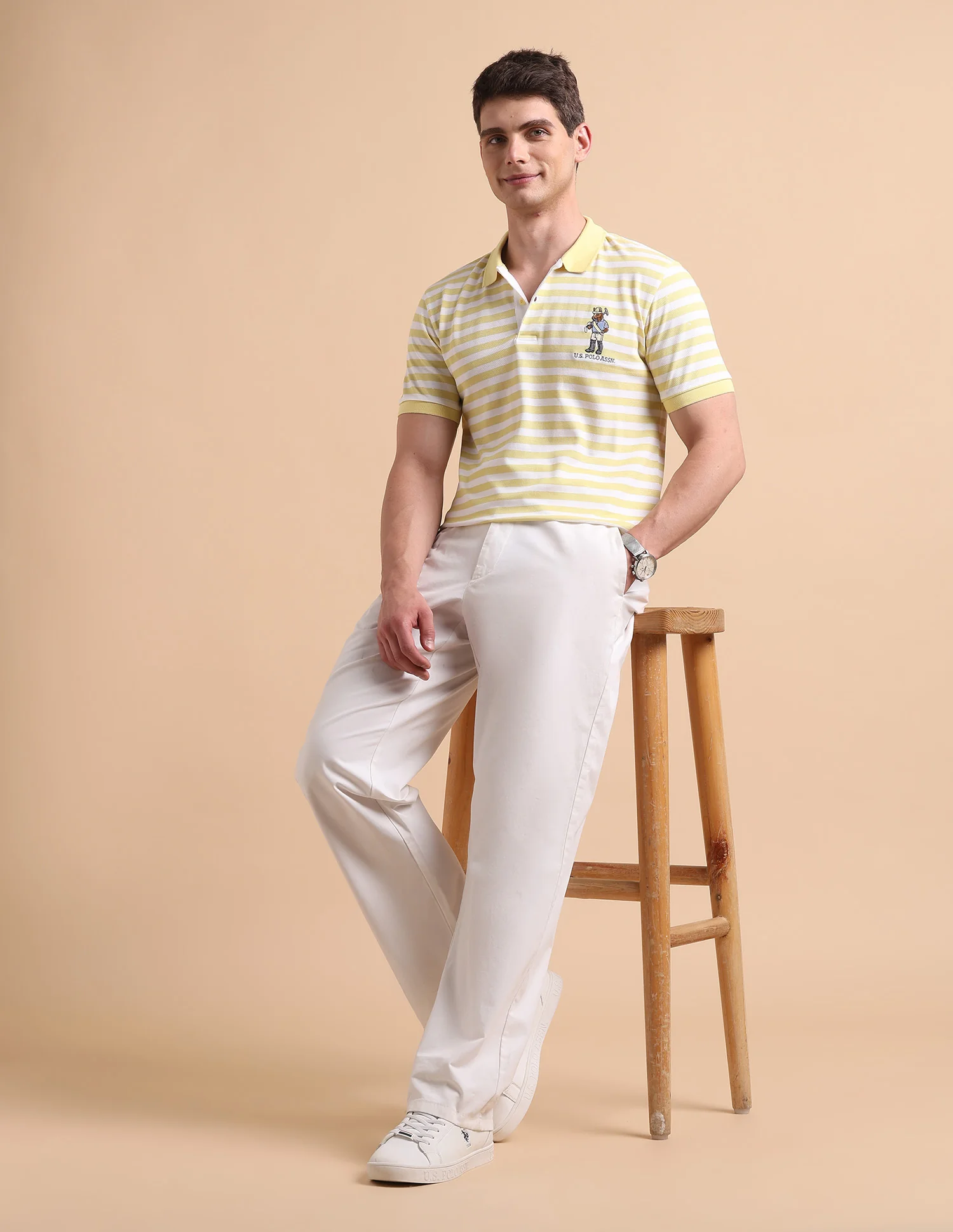 Horizontal Striped Pure Cotton Polo Shirt - Image 3