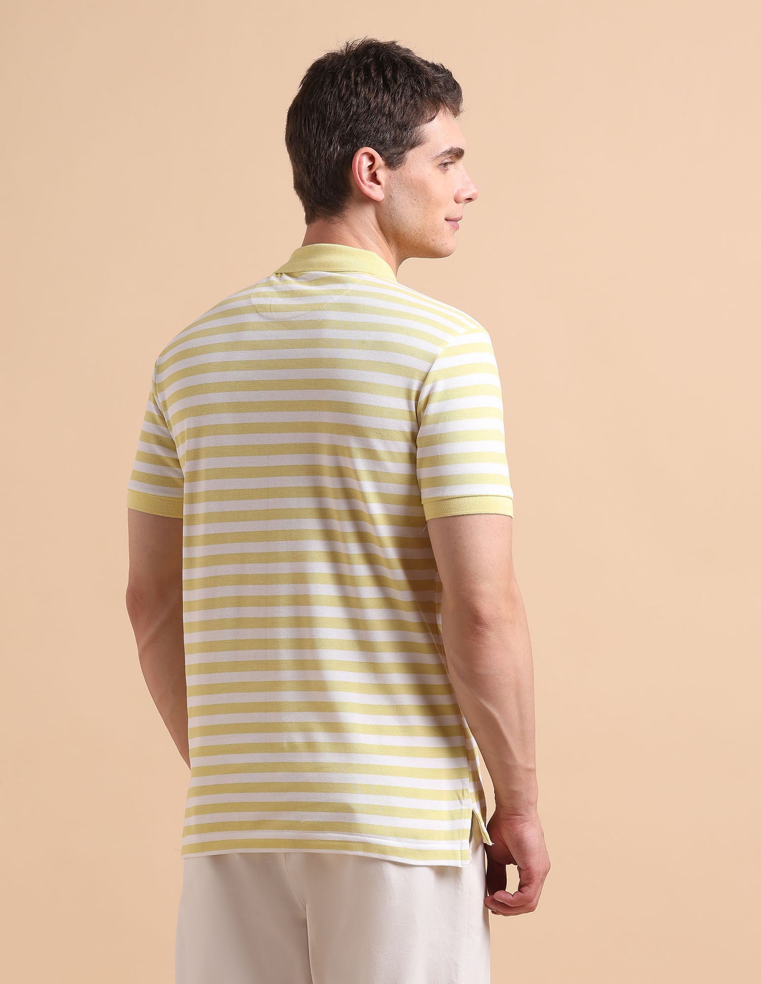 Horizontal Striped Pure Cotton Polo Shirt - Image 5