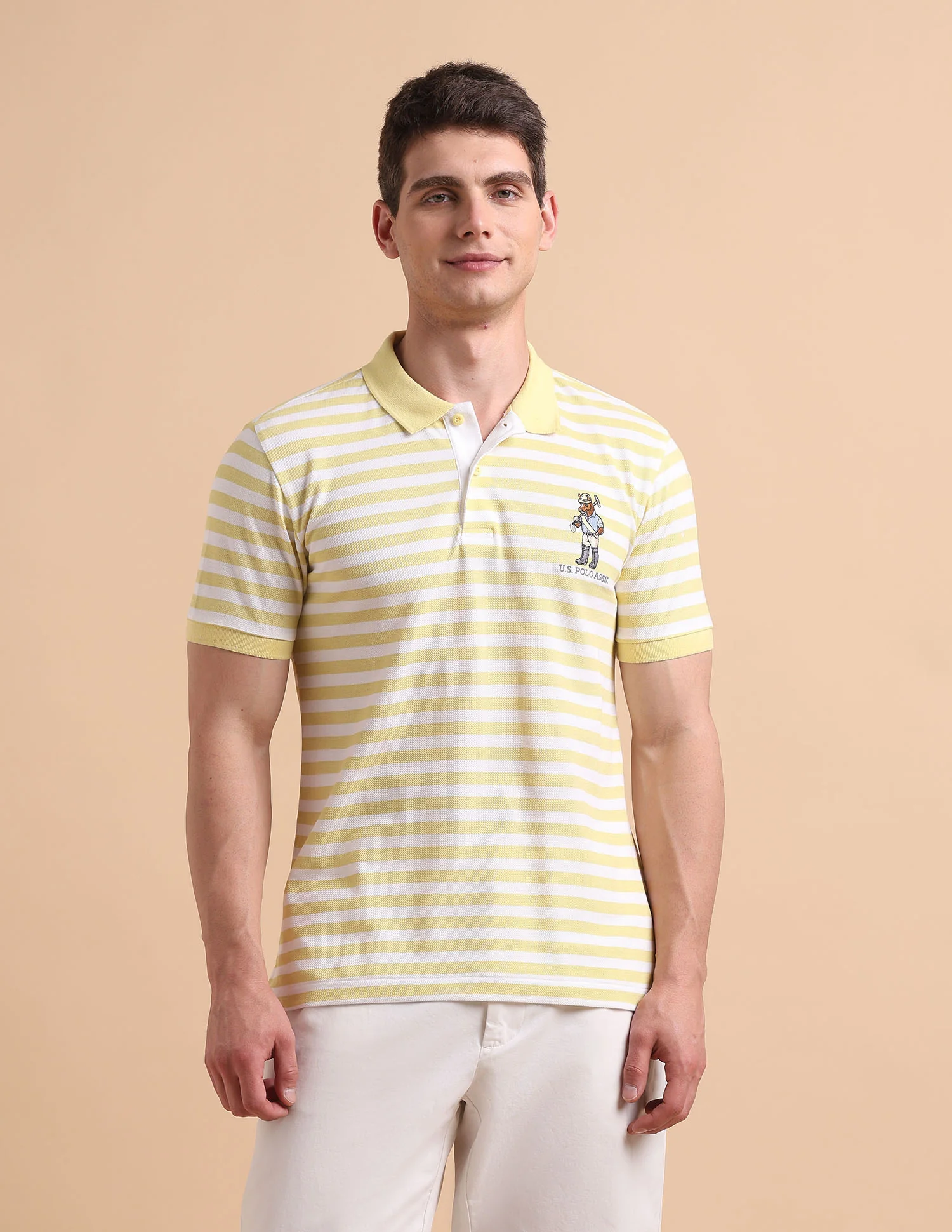 Horizontal Striped Pure Cotton Polo Shirt - Image 6