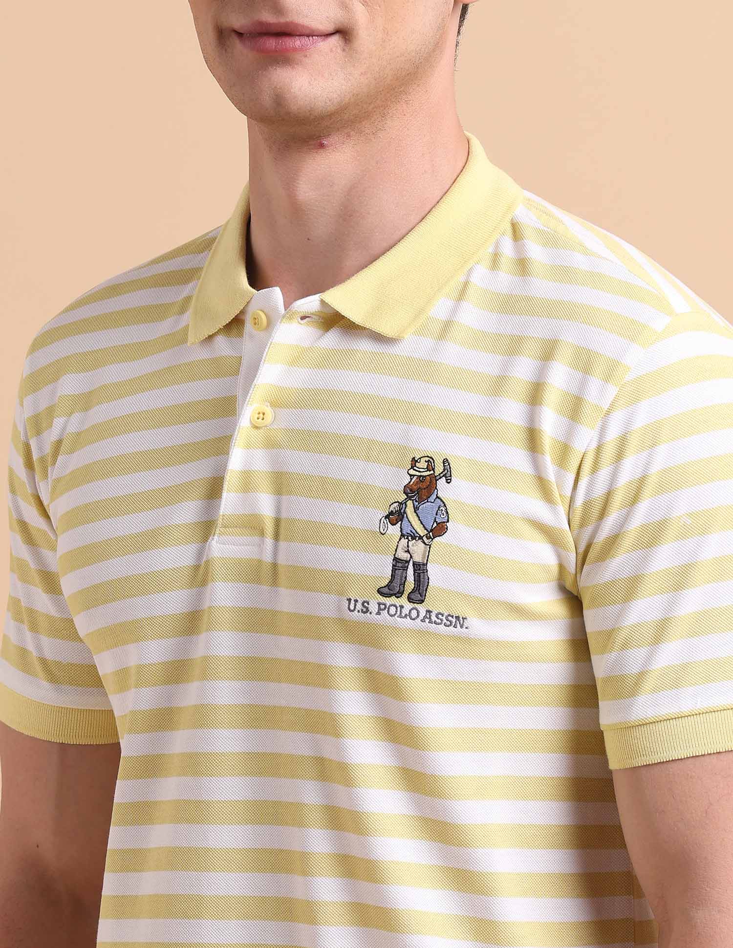 Horizontal Striped Pure Cotton Polo Shirt - Image 7