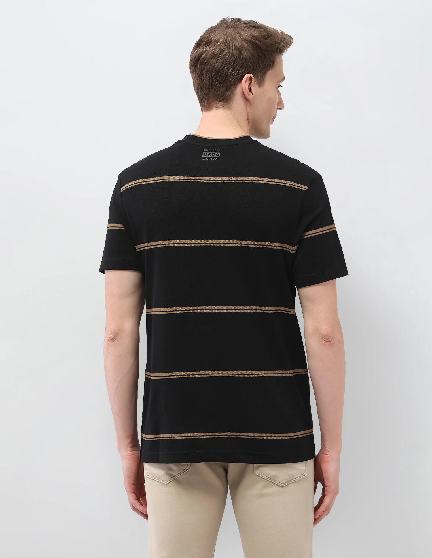 Horizontal Striped Slim Fit Black & Gold T-Shirt - Image 5
