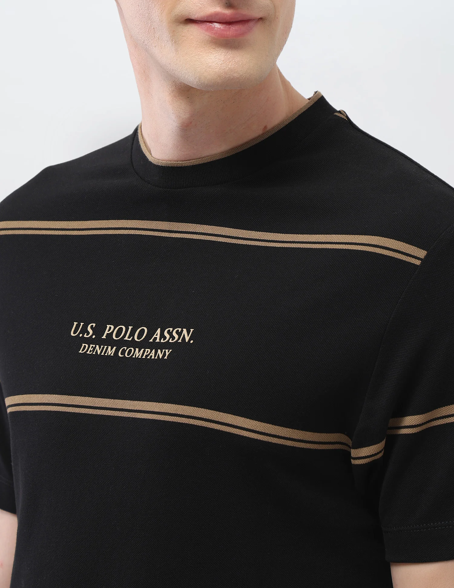 Horizontal Striped Slim Fit Black & Gold T-Shirt - Image 7