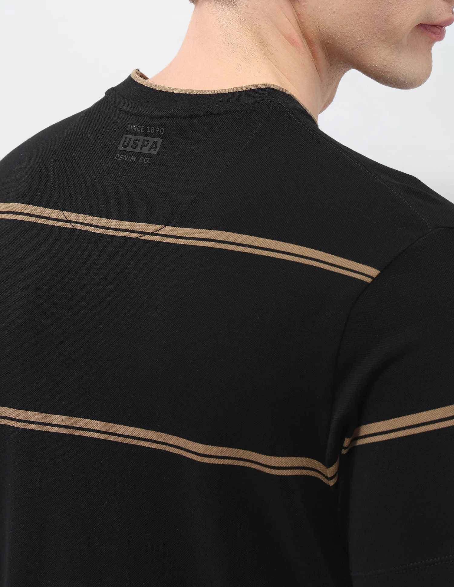 Horizontal Striped Slim Fit Black & Gold T-Shirt - Image 8
