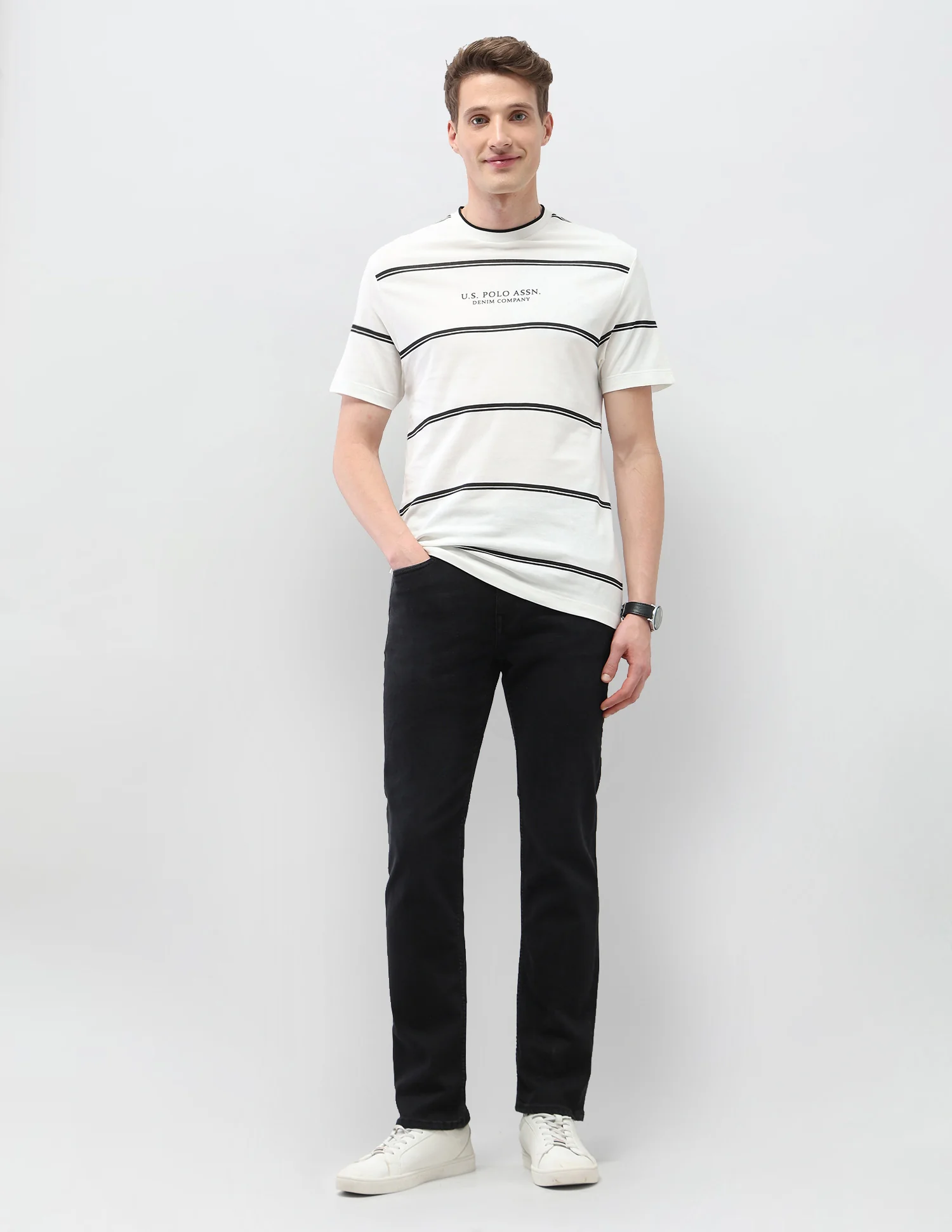 Horizontal Striped Slim Fit Black & Gold T-Shirt - Image 3