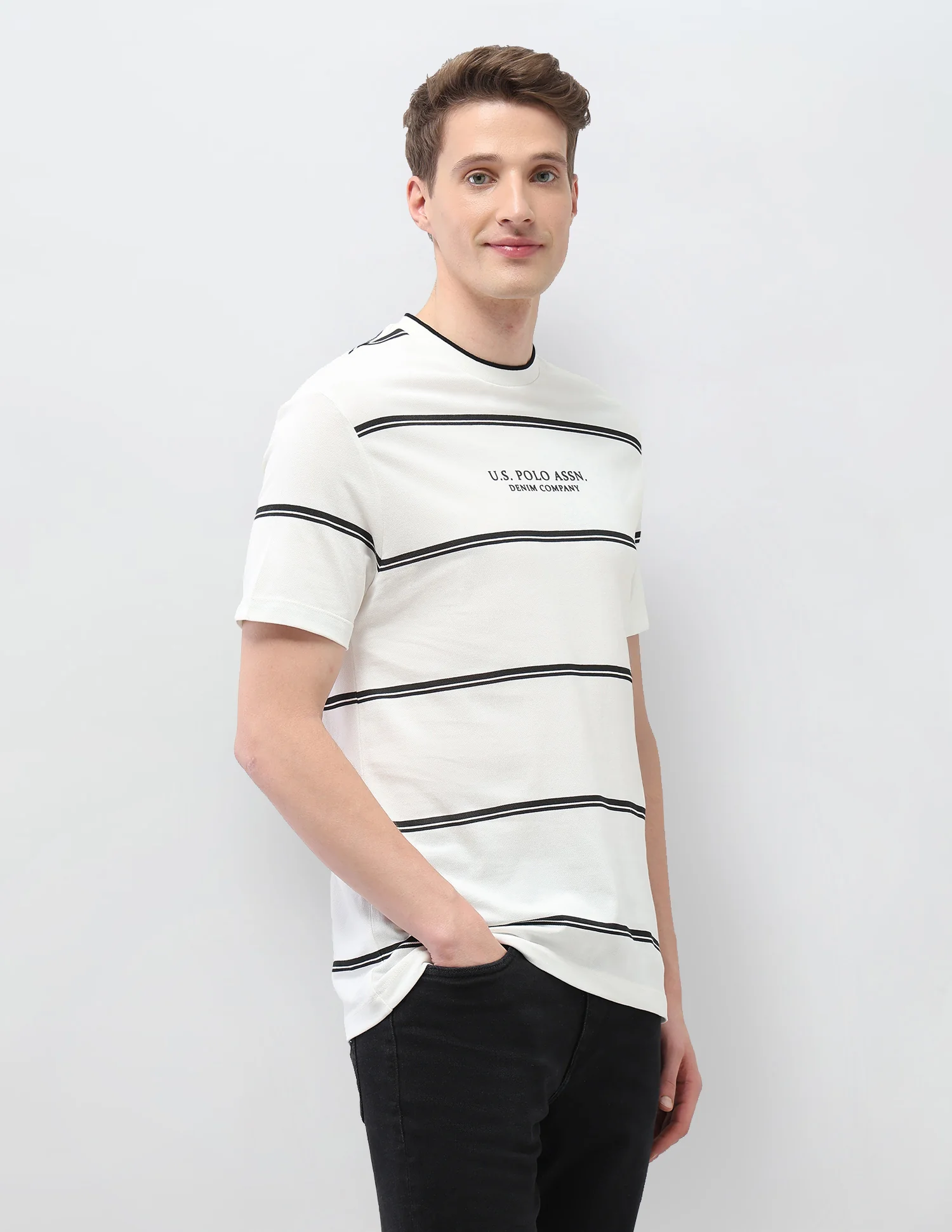 Horizontal Striped Slim Fit Black & Gold T-Shirt - Image 4