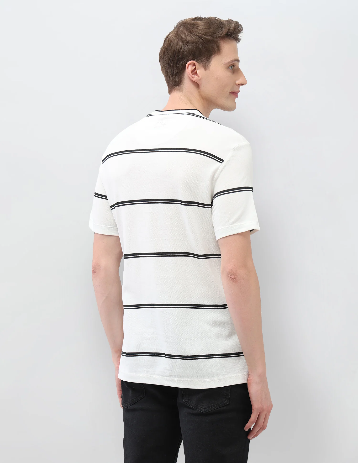 Horizontal Striped Slim Fit Black & Gold T-Shirt - Image 5