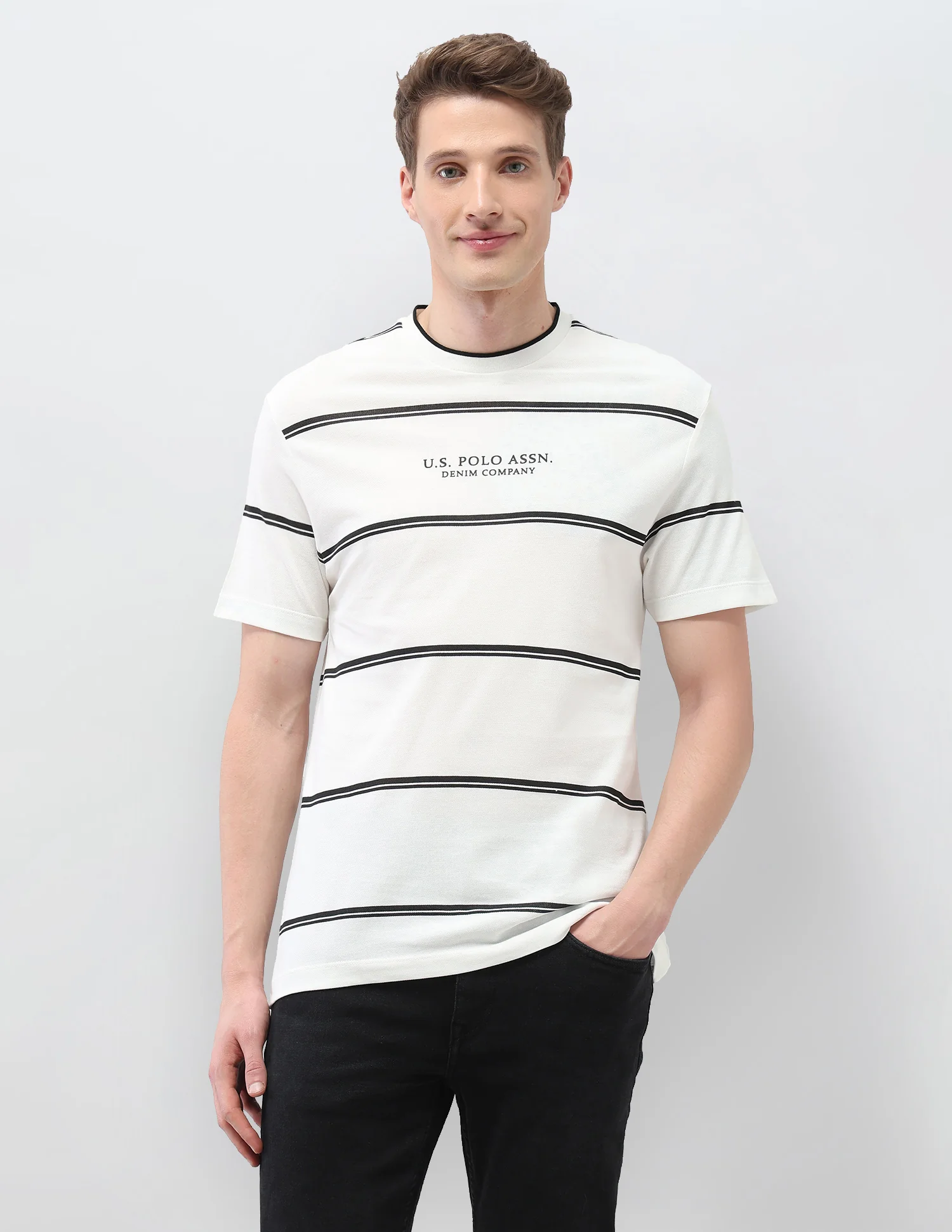 Horizontal Striped Slim Fit Black & Gold T-Shirt - Image 6