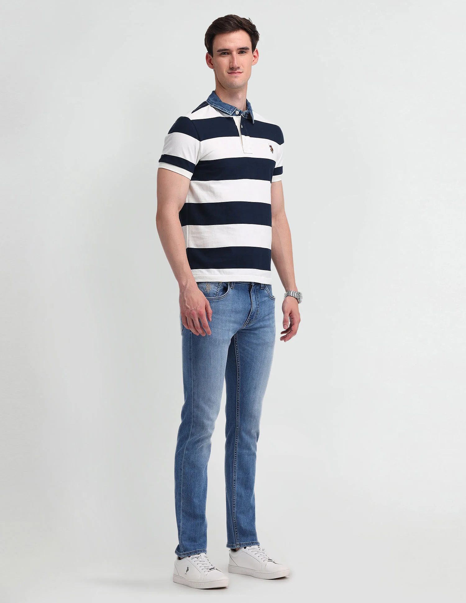 Horizontal Striped Slim Fit Polo Shirt - Image 3