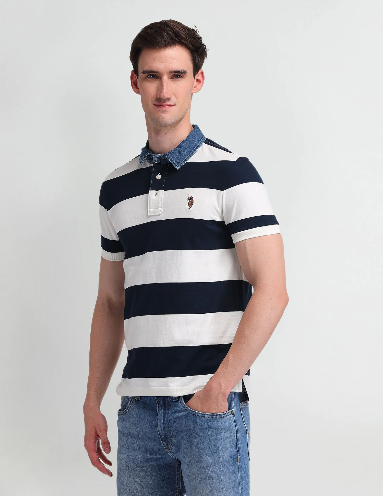 Horizontal Striped Slim Fit Polo Shirt - Image 4