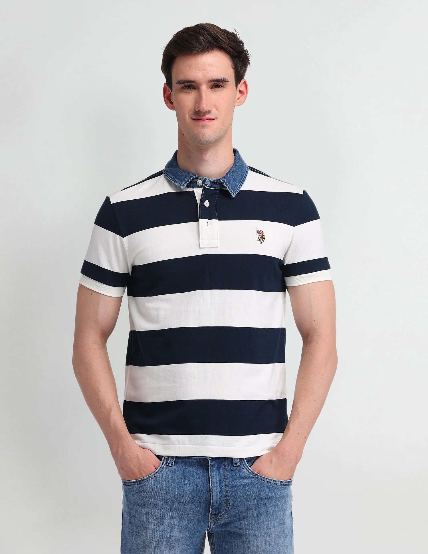 Horizontal Striped Slim Fit Polo Shirt - Image 6