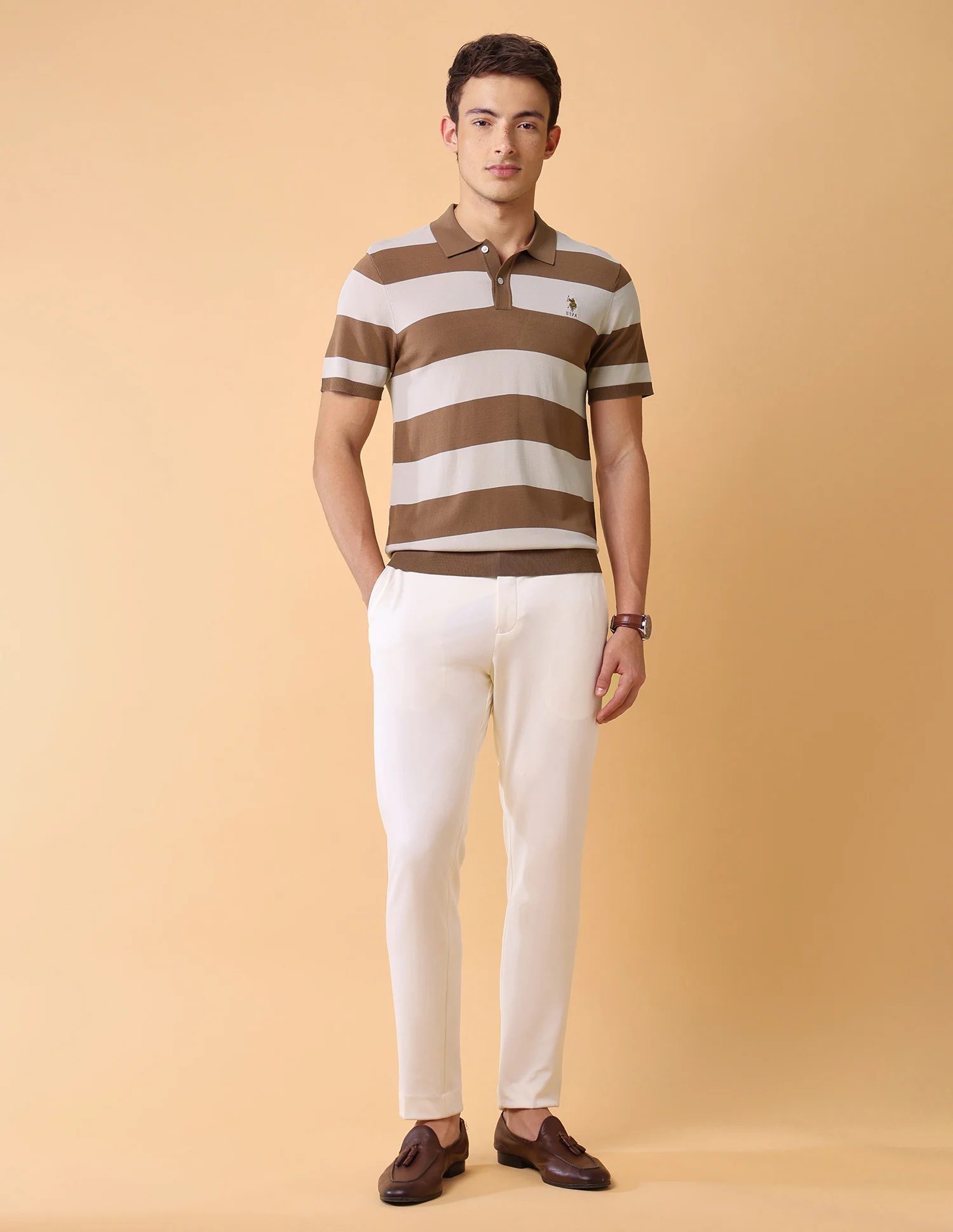 Horizontal Striped Slim Fit Polo Shirt - Image 3