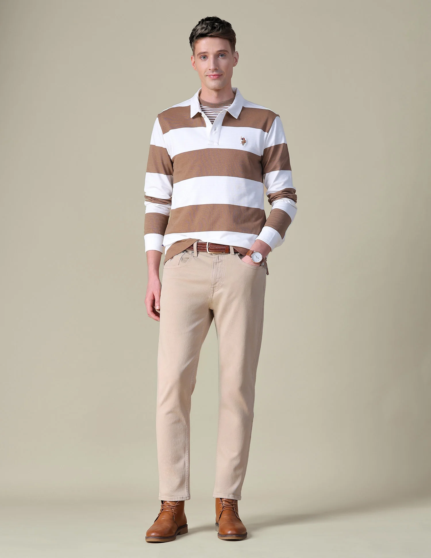 Horizontal Striped Slim Fit Polo Shirt - Image 3