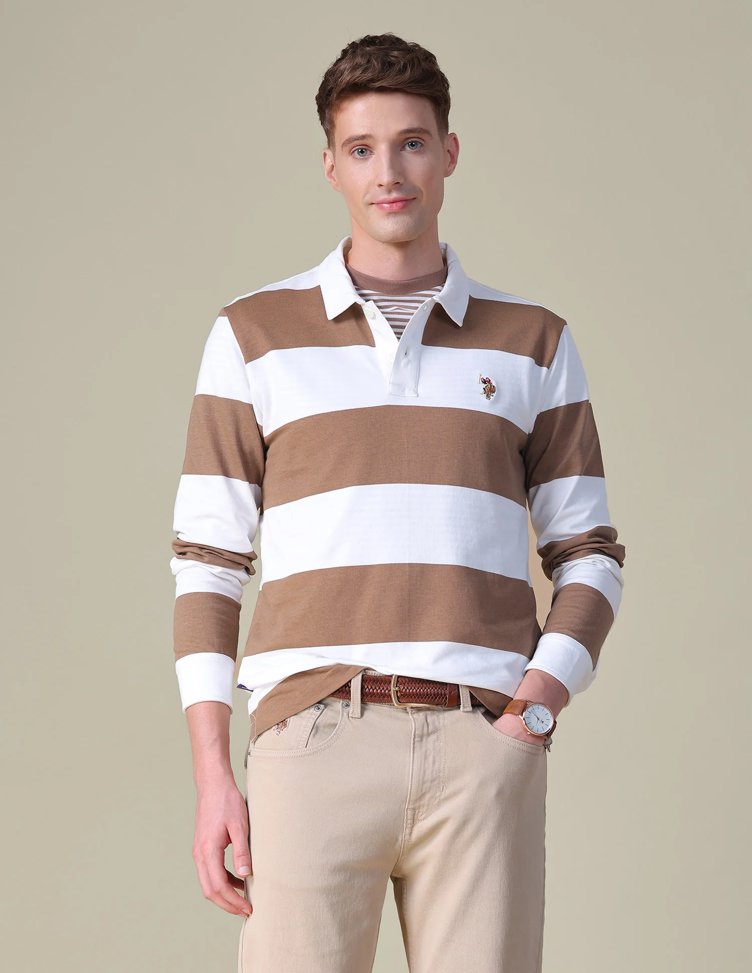 Horizontal Striped Slim Fit Polo Shirt - Image 6