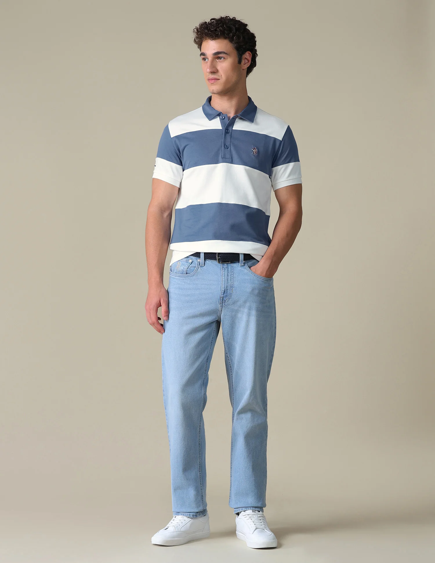 Horizontal Striped Slim Fit Polo Shirt - Image 3