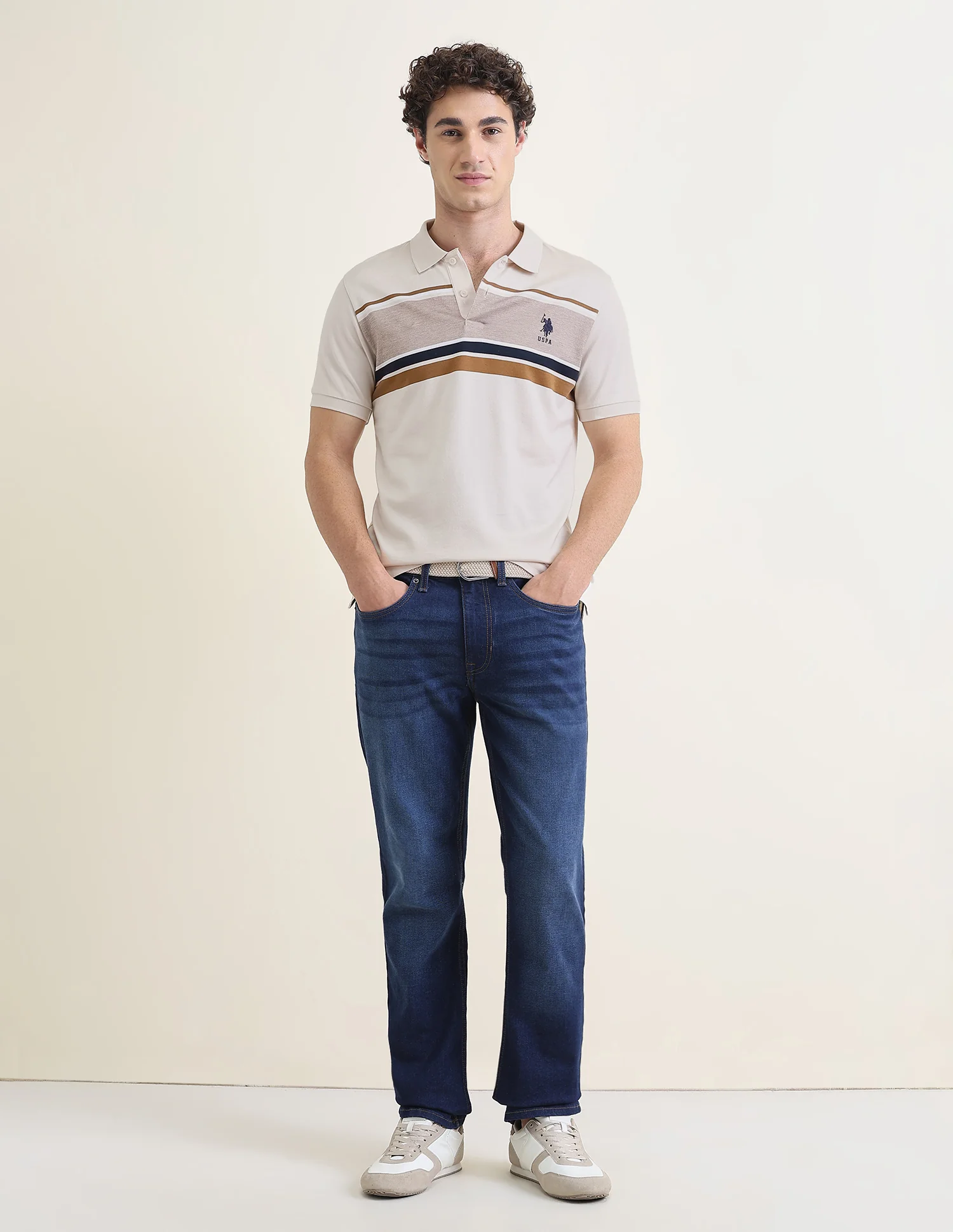 Horizontal Striped Slim Fit Polo Shirt - Image 3