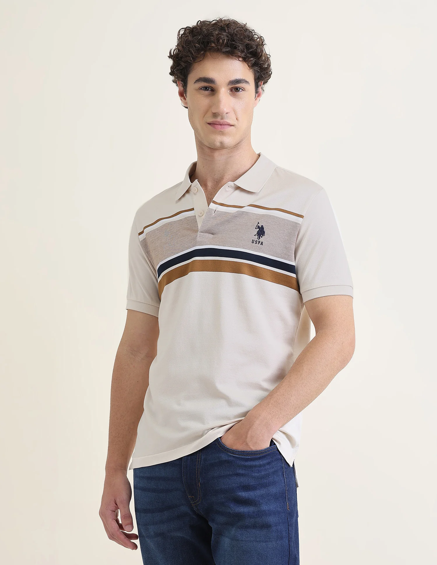 Horizontal Striped Slim Fit Polo Shirt - Image 4