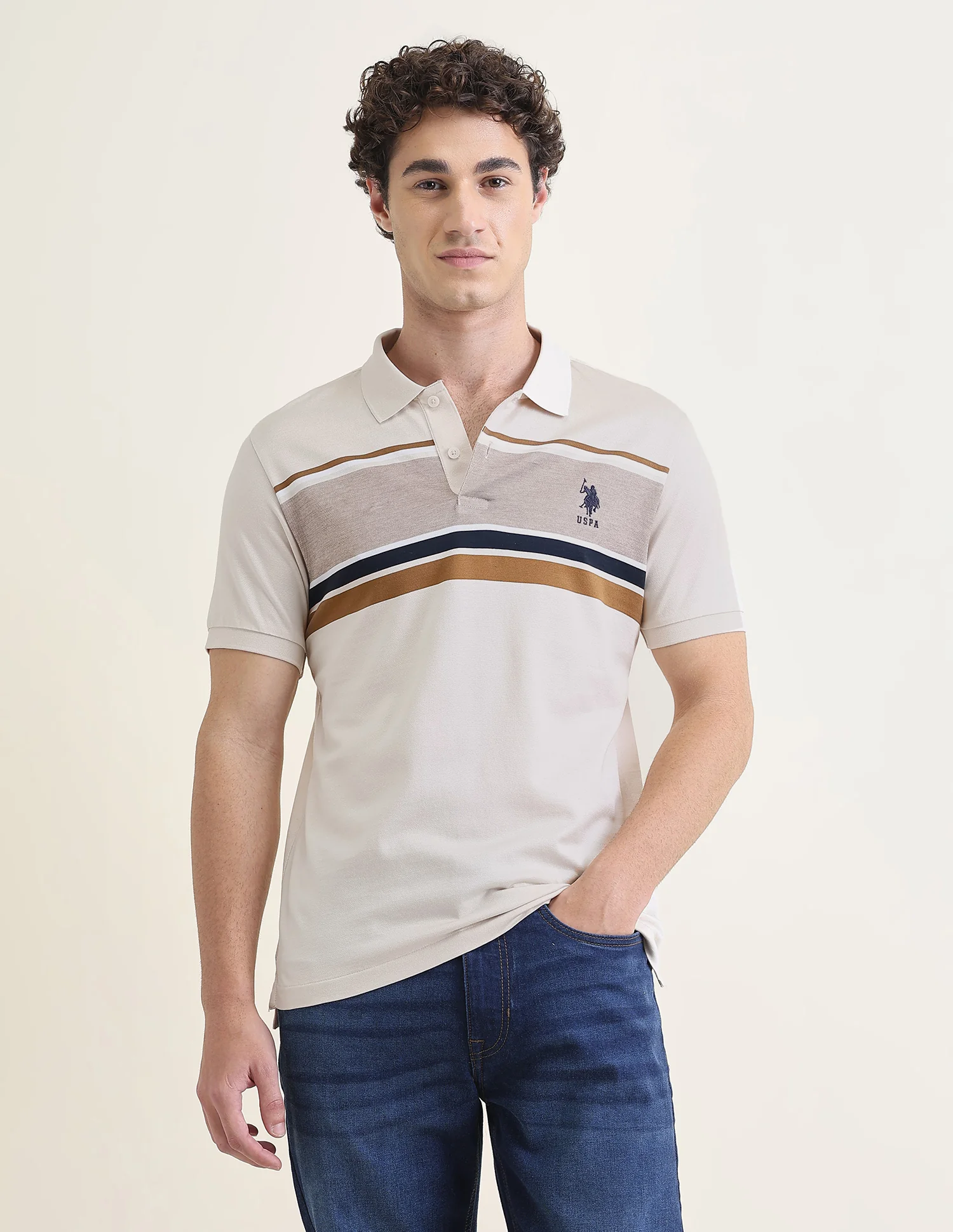 Horizontal Striped Slim Fit Polo Shirt - Image 6