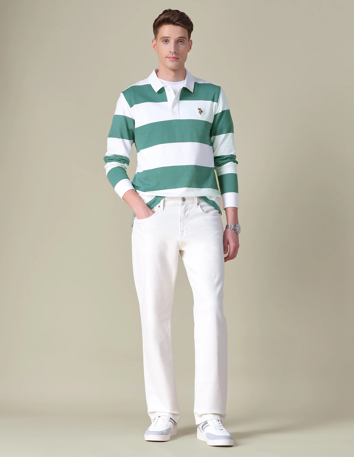Horizontal Striped Slim Fit Polo Shirt - Image 3