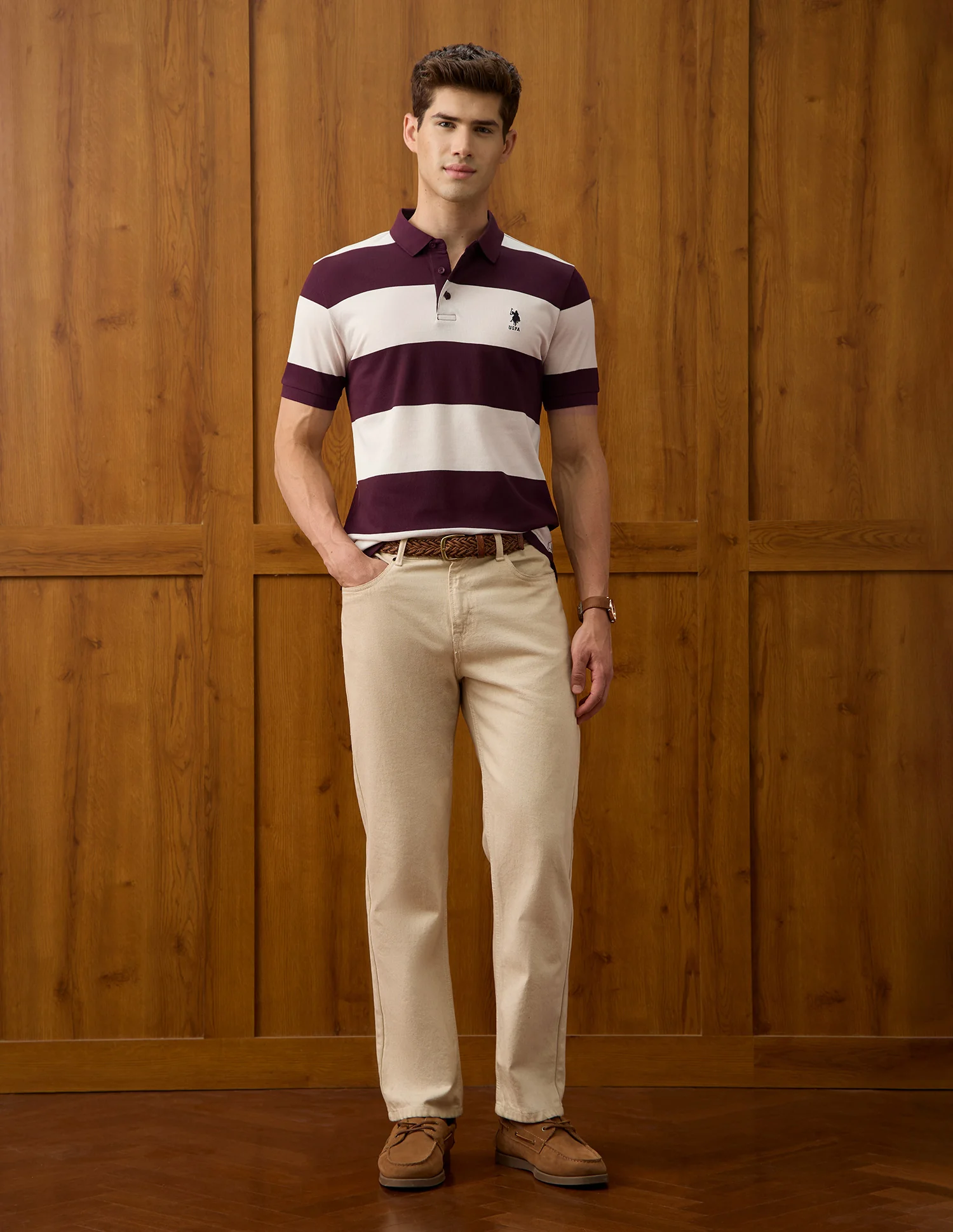 Horizontal Striped Slim Fit Polo Shirt - Image 3