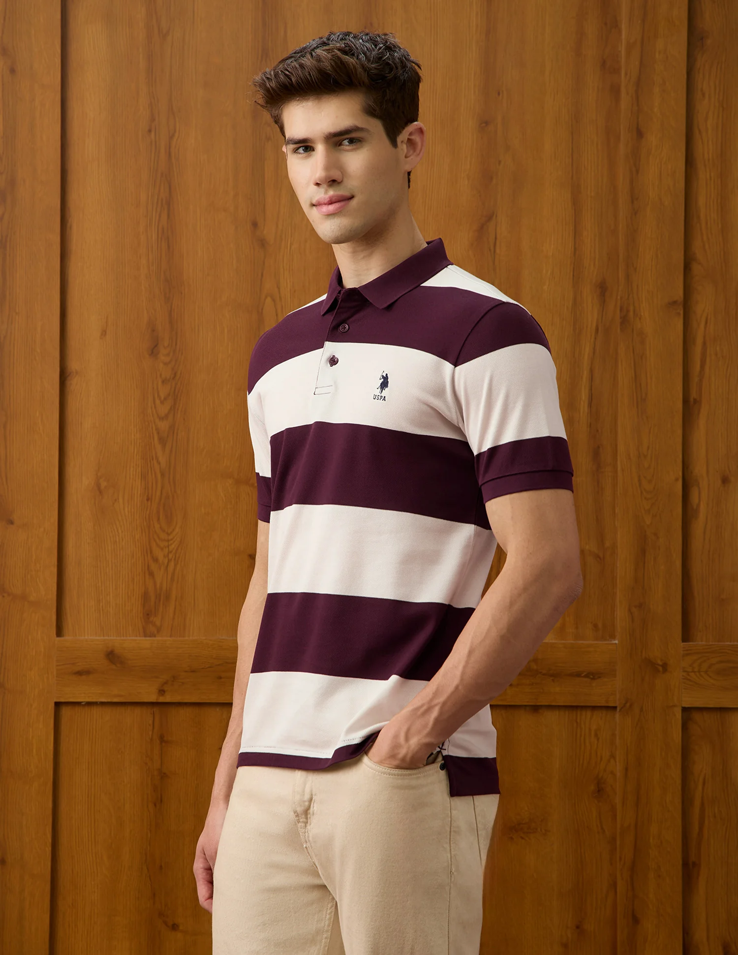 Horizontal Striped Slim Fit Polo Shirt - Image 4