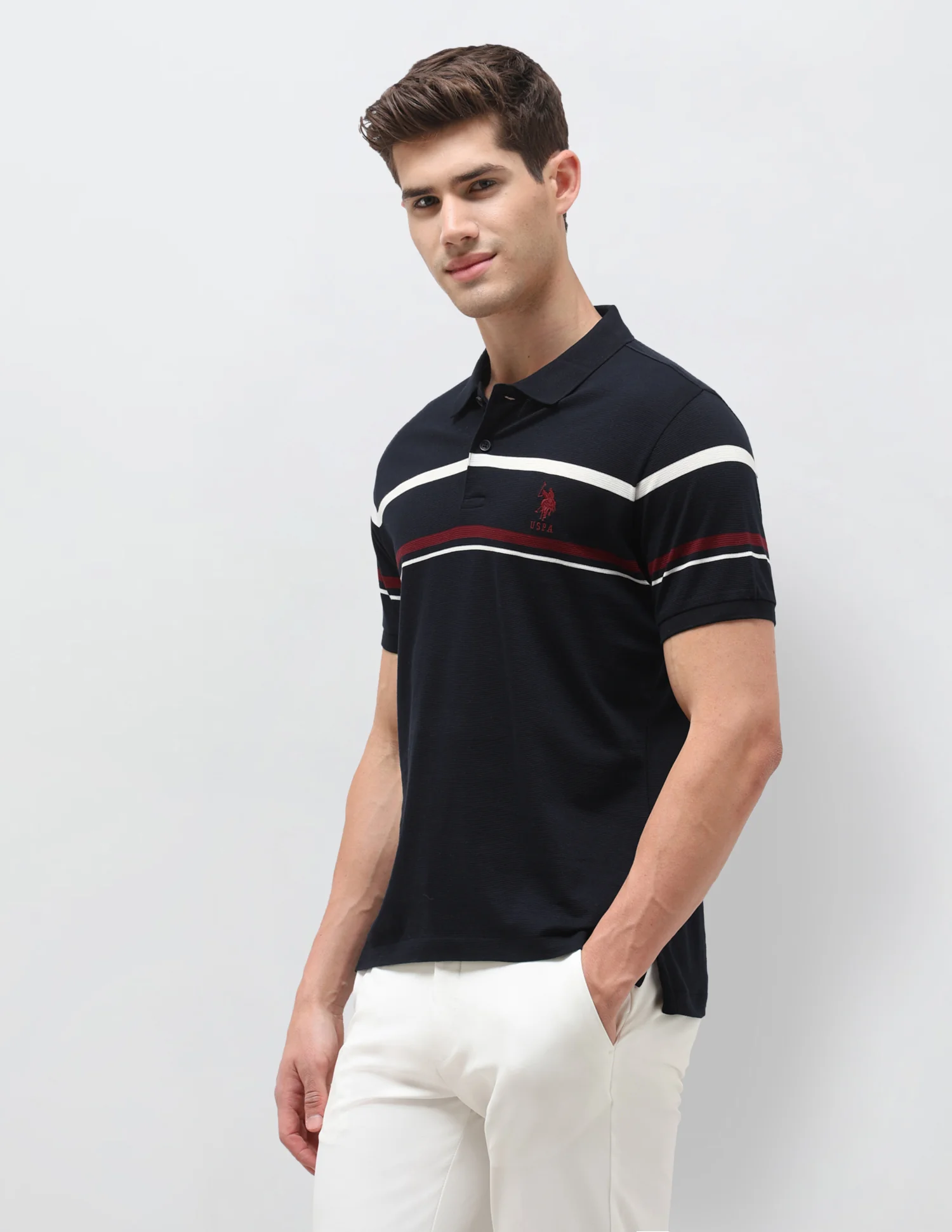 Horizontal Striped Slim Fit Polo Shirt - Image 4