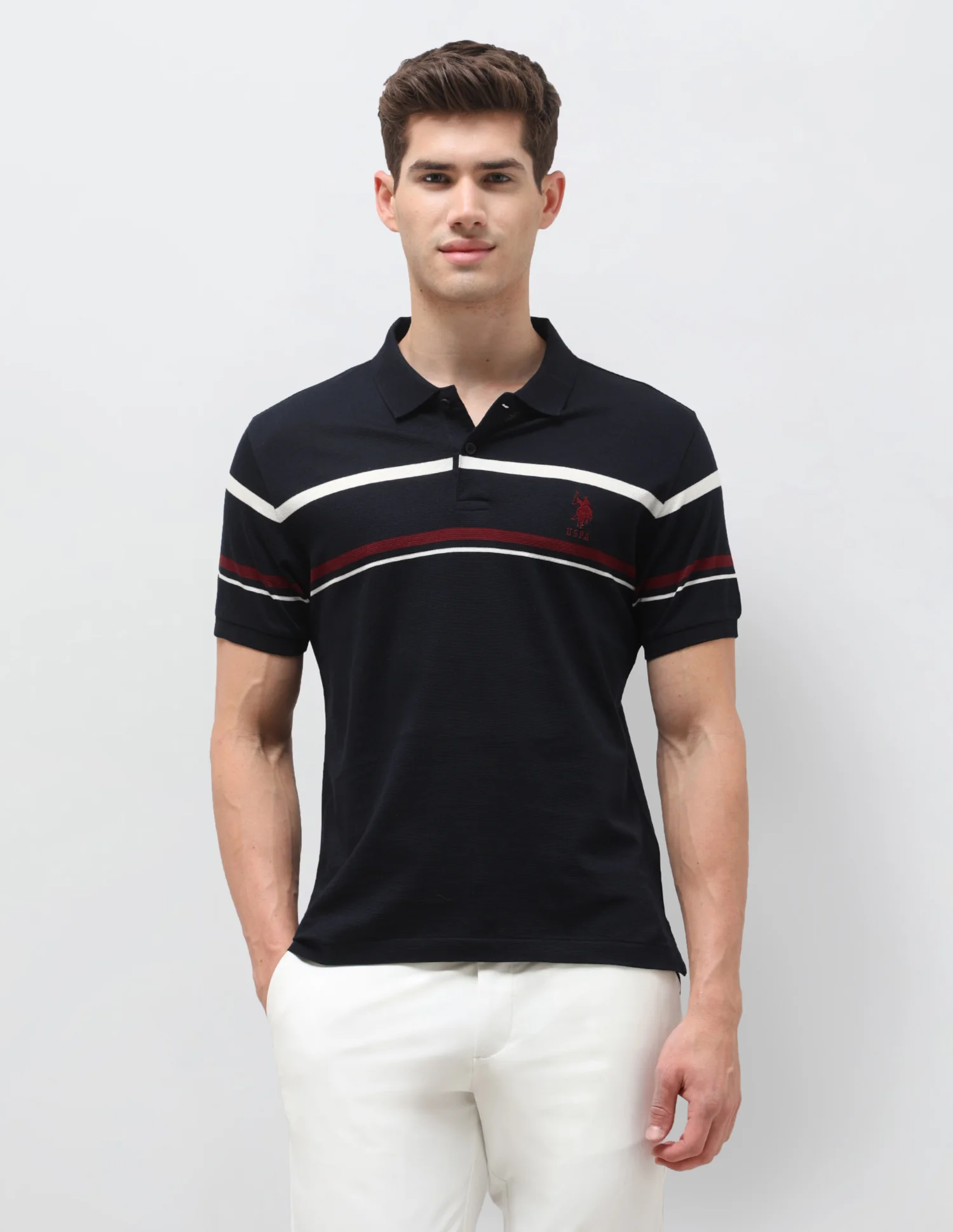 Horizontal Striped Slim Fit Polo Shirt - Image 6