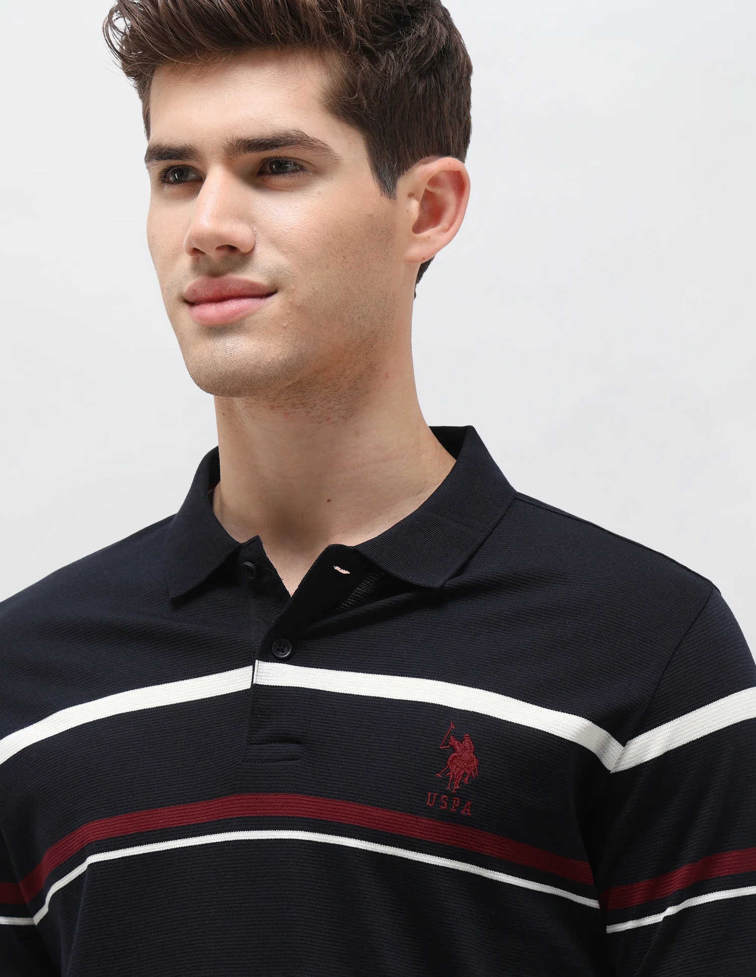 Horizontal Striped Slim Fit Polo Shirt - Image 7